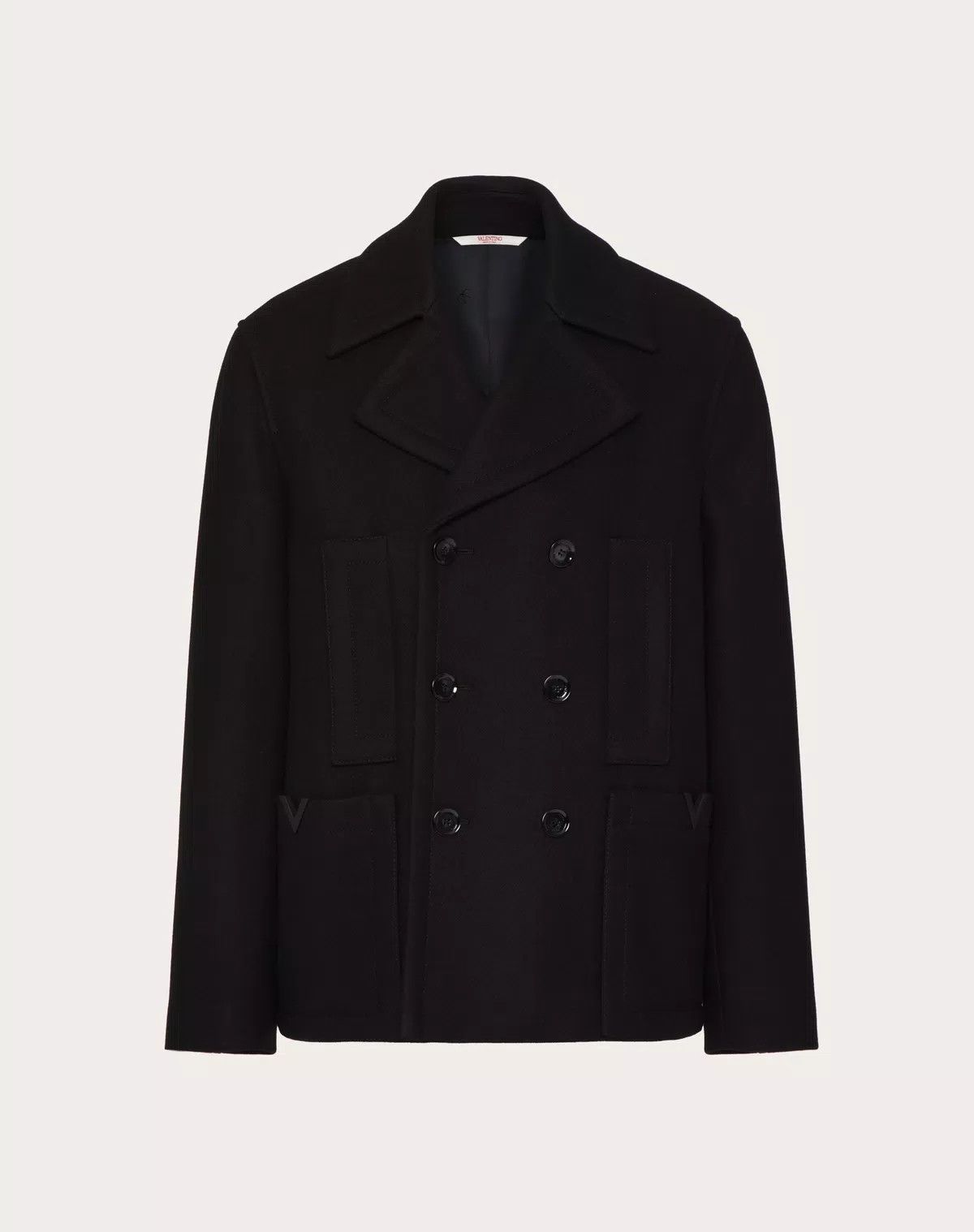 oc11z0725 Technical Wool Cloth Peacoat in Black