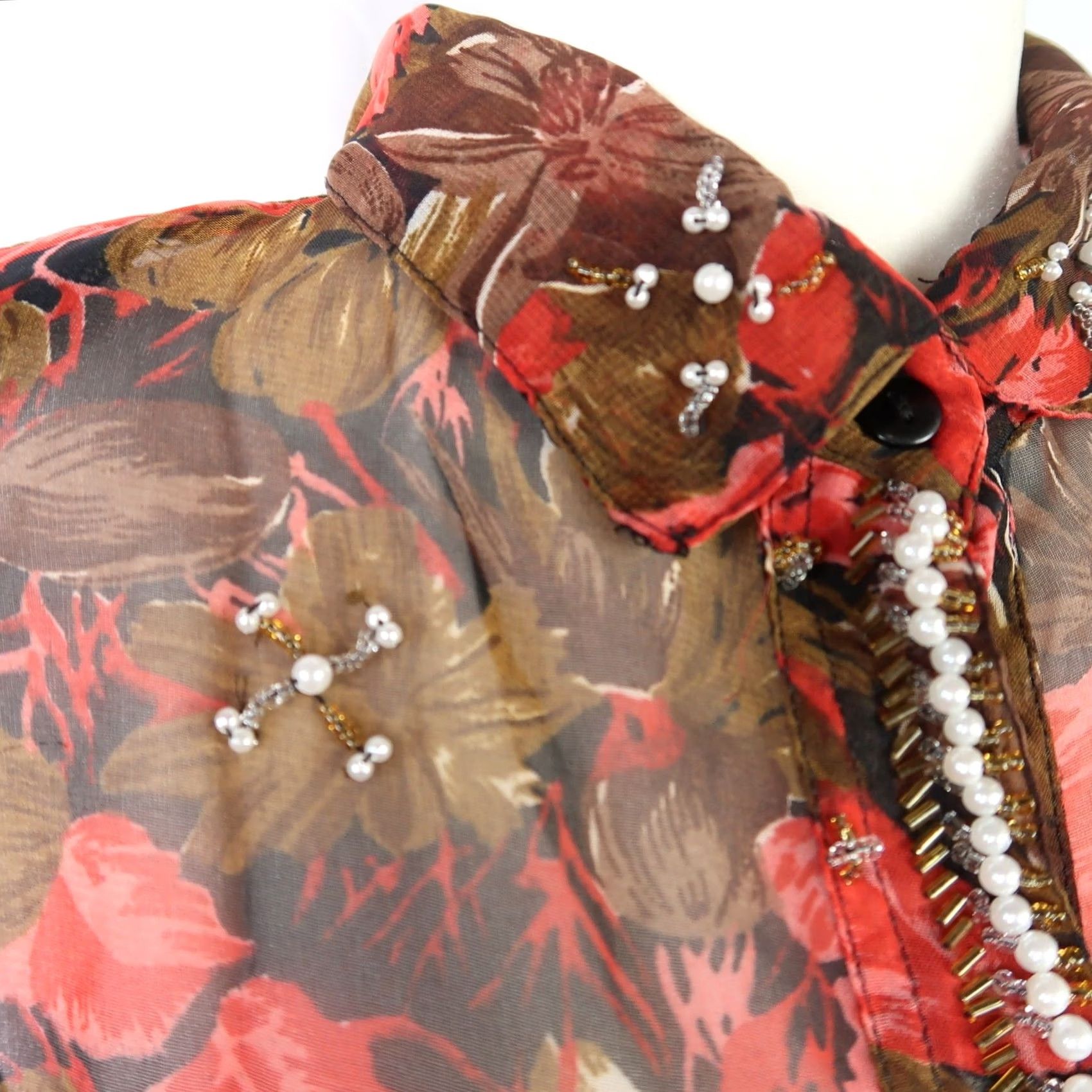 Vintage VINTAGE Leena Studio Sheer Black Red Floral Bead Button-Down Top L Womens Size L / US 10 / IT 46 - 5 Thumbnail