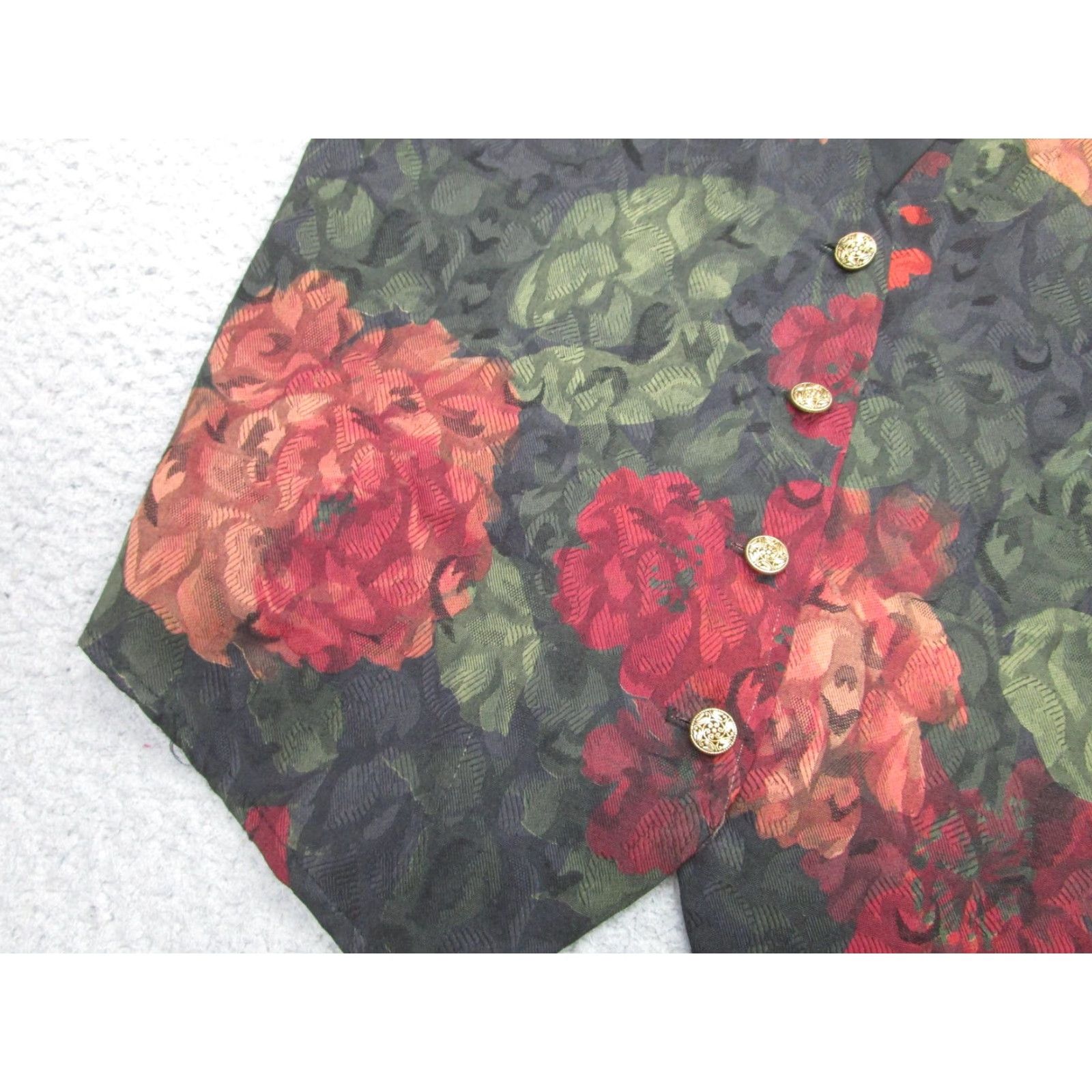 Vintage Anxiety Vest Womens M Black Floral Rose Tapestry Button Up USA Boho Party 90s Size M / US 6-8 / IT 42-44 - 3 Thumbnail