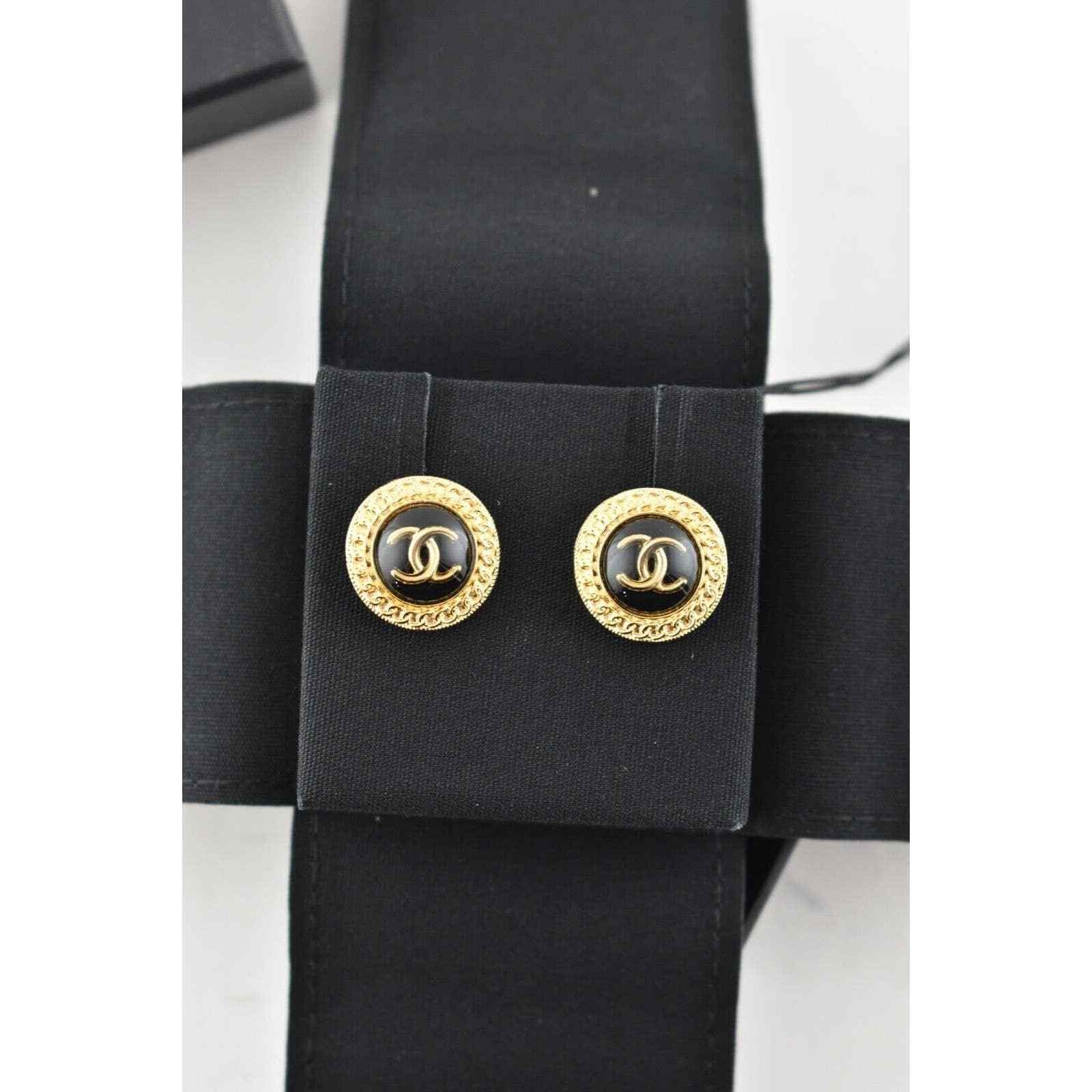 Chanel Chanel Gold Black Chain Link Dangle Statement Stud Earrings Size ONE SIZE - 6 Thumbnail
