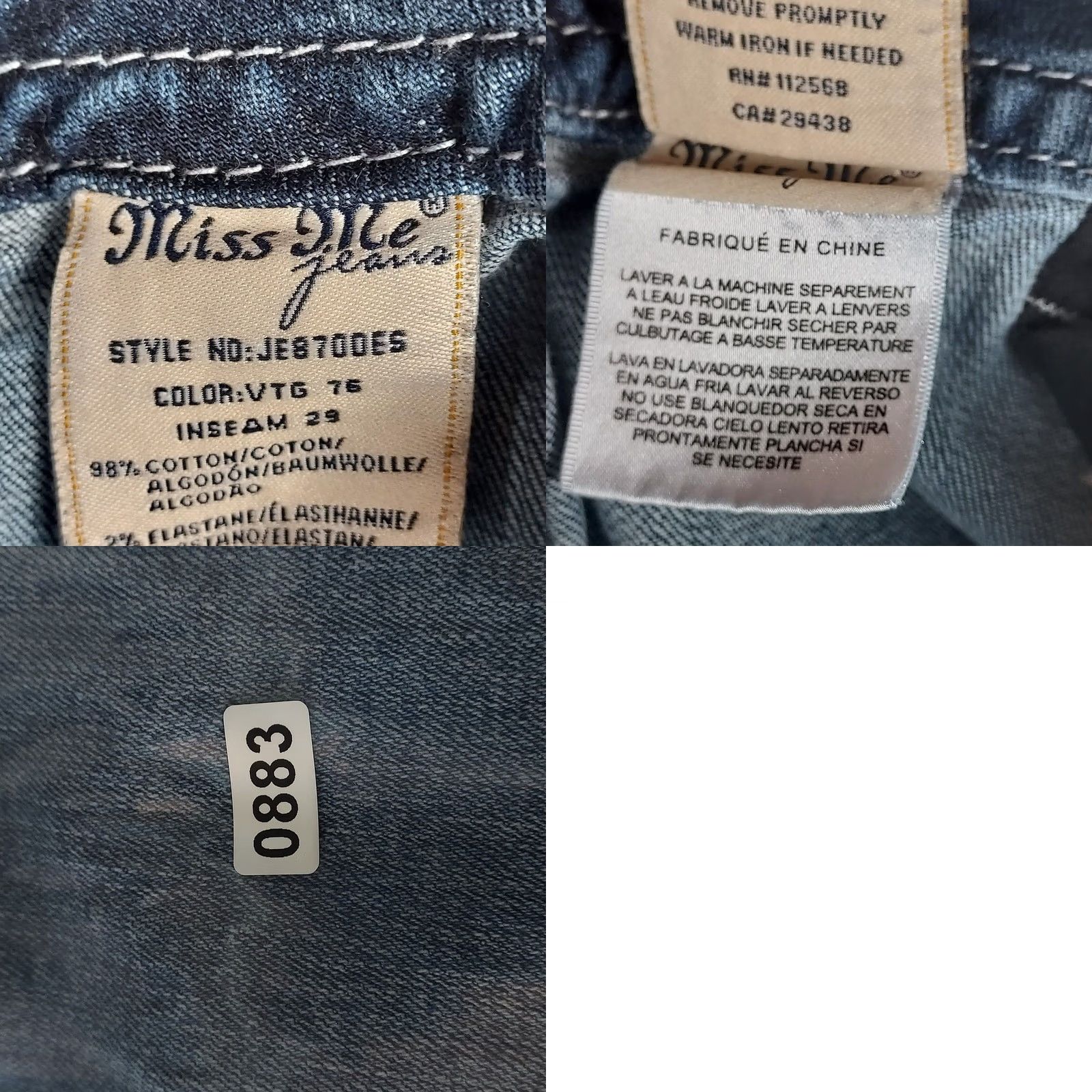 Miss Me Miss Me Easy Boot Mid Rise Bootcut Jeans 29 Women's Denim Blue Stretch Bling 5-Pocket Zip Slim Stability Size 29" - 9 Thumbnail