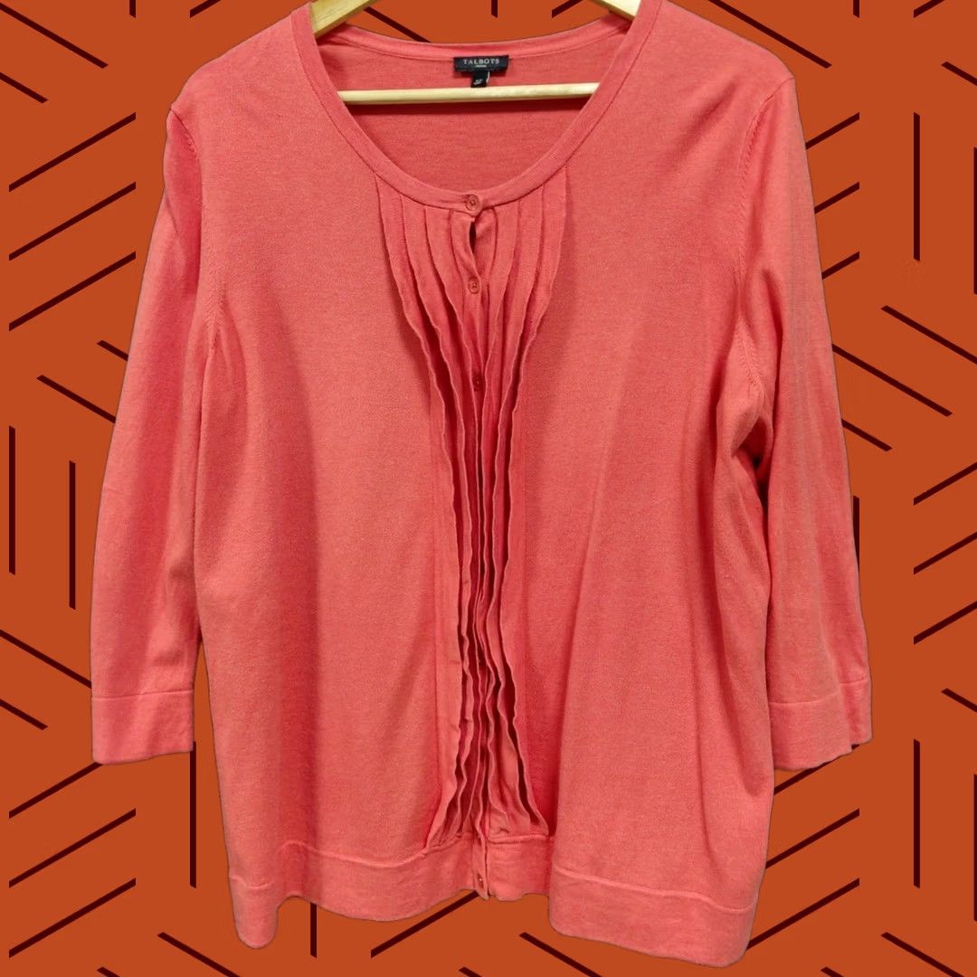 Talbots TALBOTS Woman Coral Cardigan Plus Solid Knit 2X Blouse Womens Cardigan Coral Knit Plus Size 2X Size XXL / US 16-18 / IT 52-54 - 1 Thumbnail