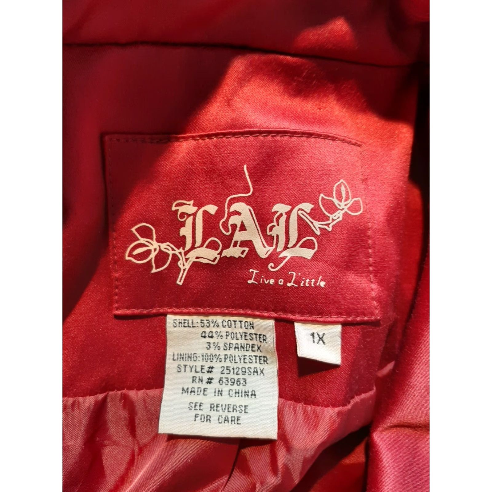 Olive LIVE A LITTLE - LAL Womens Red Jacket Size XL 1X Button-Down 3/4 Sleeve Pocket Denim Cotton Blend Size XL / US 12-14 / IT 48-50 - 2 Thumbnail