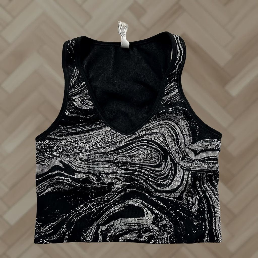 Athleta Athleta Black Silver V-Neck Crop Sports Bra Women's Small Size ONE SIZE - 1 Thumbnail