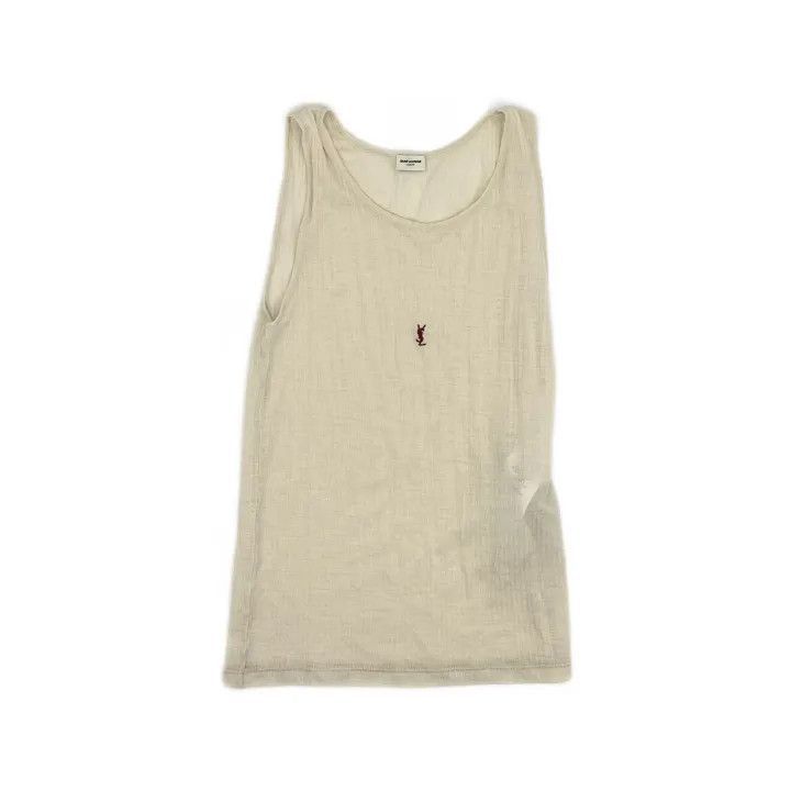 Saint Laurent Paris Saint Laurent Beige Logo Embroidered Tank Top -2507 Size M / US 6-8 / IT 42-44 - 7 Thumbnail