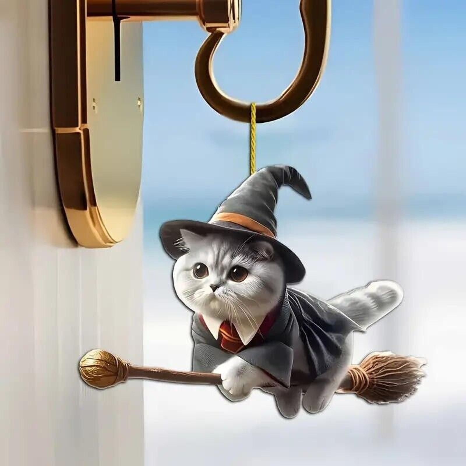Other Halloween Witch Cat Riding Broom Ornament • Window • Bag Tag Size ONE SIZE - 2 Thumbnail