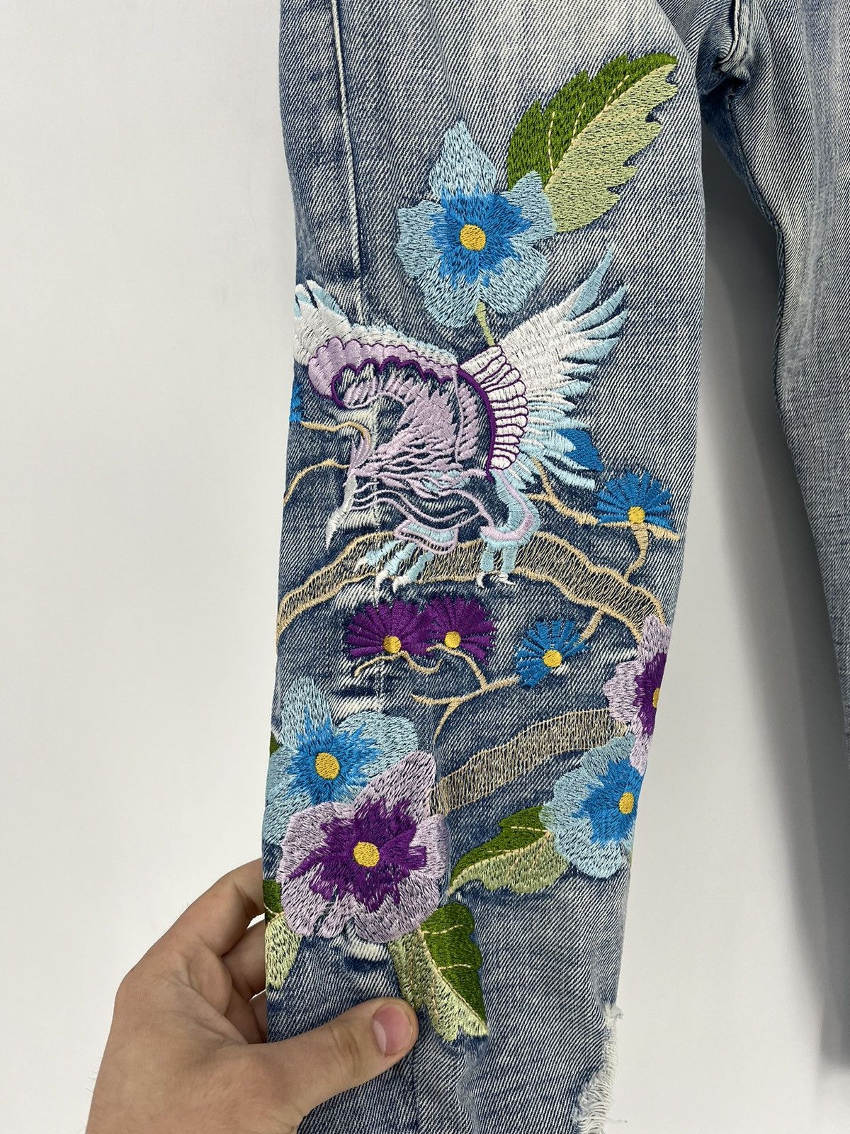 Vintage Rare Men's Jeans With Embroidered Flowers Japanese Brand Size US 28 / EU 44 - 5 Thumbnail
