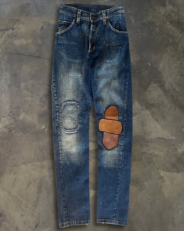 Dsquared2 DSQUARED2 LEATHER CRAFT PATCHWORK DENIM JEANS Size US 30 / EU 46 - 1 Thumbnail