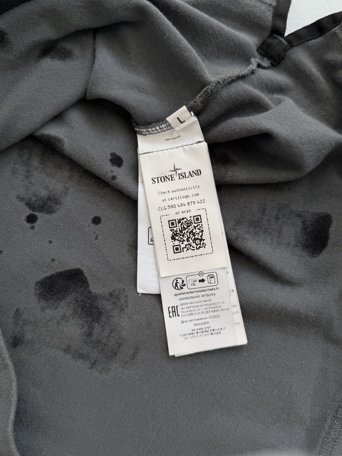Stone Island Stone Island Tie-Dyed Crewneck Tee Large Gray Oversized Size US L / EU 52-54 / 3 - 9 Thumbnail