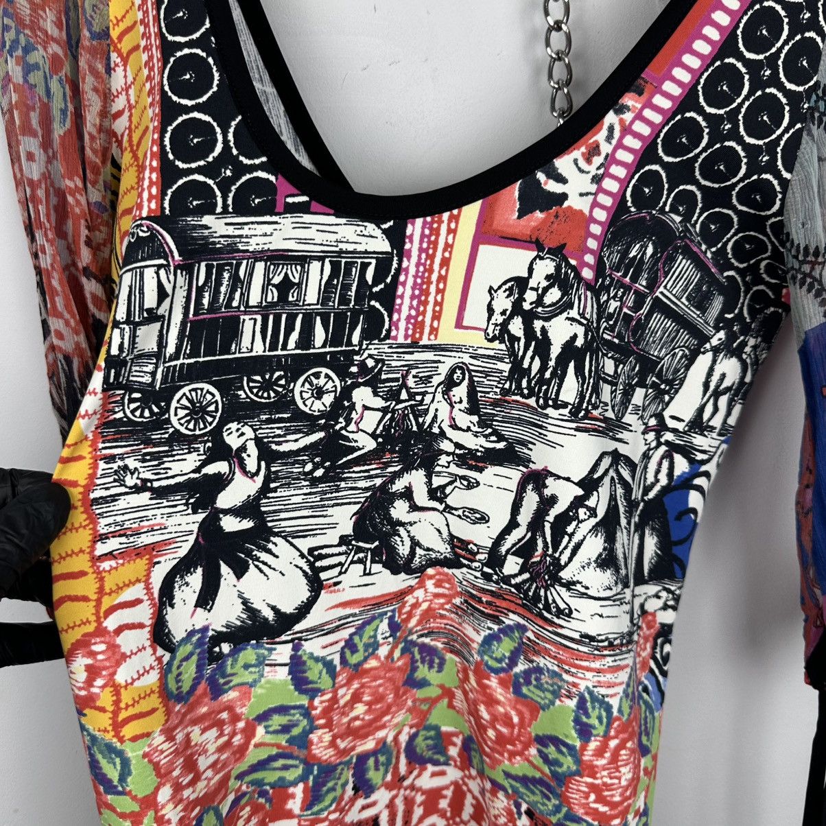Jean Paul Gaultier Vintage Y2K Save The Queen Silk/Nylon Blouse Mesh Top Shirt Size M / US 6-8 / IT 42-44 - 5 Thumbnail