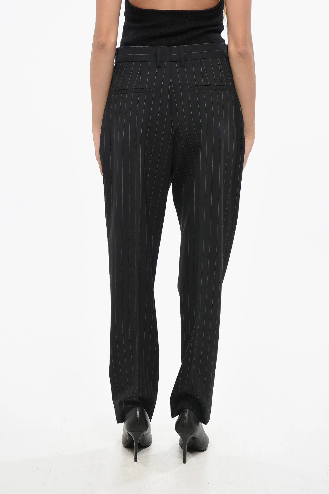 Dolce & Gabbana og1mm0426 Stretch Virgin Wool Pinstriped Pant in Black Size 32" / US 10 / IT 46 - 2 Thumbnail
