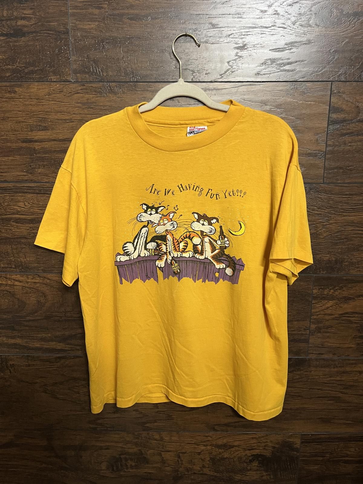 Designer Vintage 80s Cat T-shirt Are We Having Fun Yet??? Boozy Cats Size US M / EU 48-50 / 2 - 1 Thumbnail