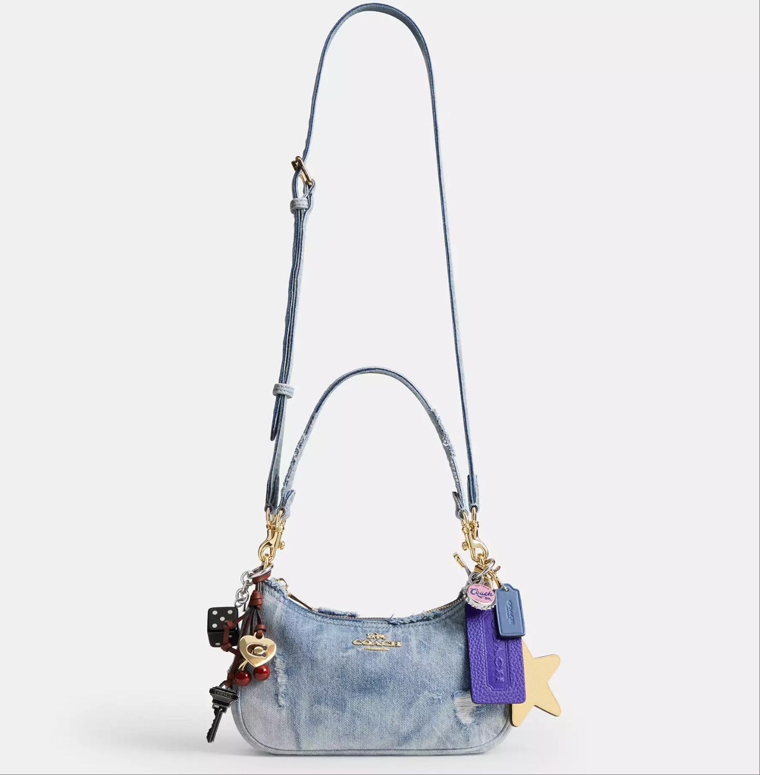 Coach Teri Shoulder Bag In Loved Denim With Charms CDY76 Size ONE SIZE - 14 Thumbnail