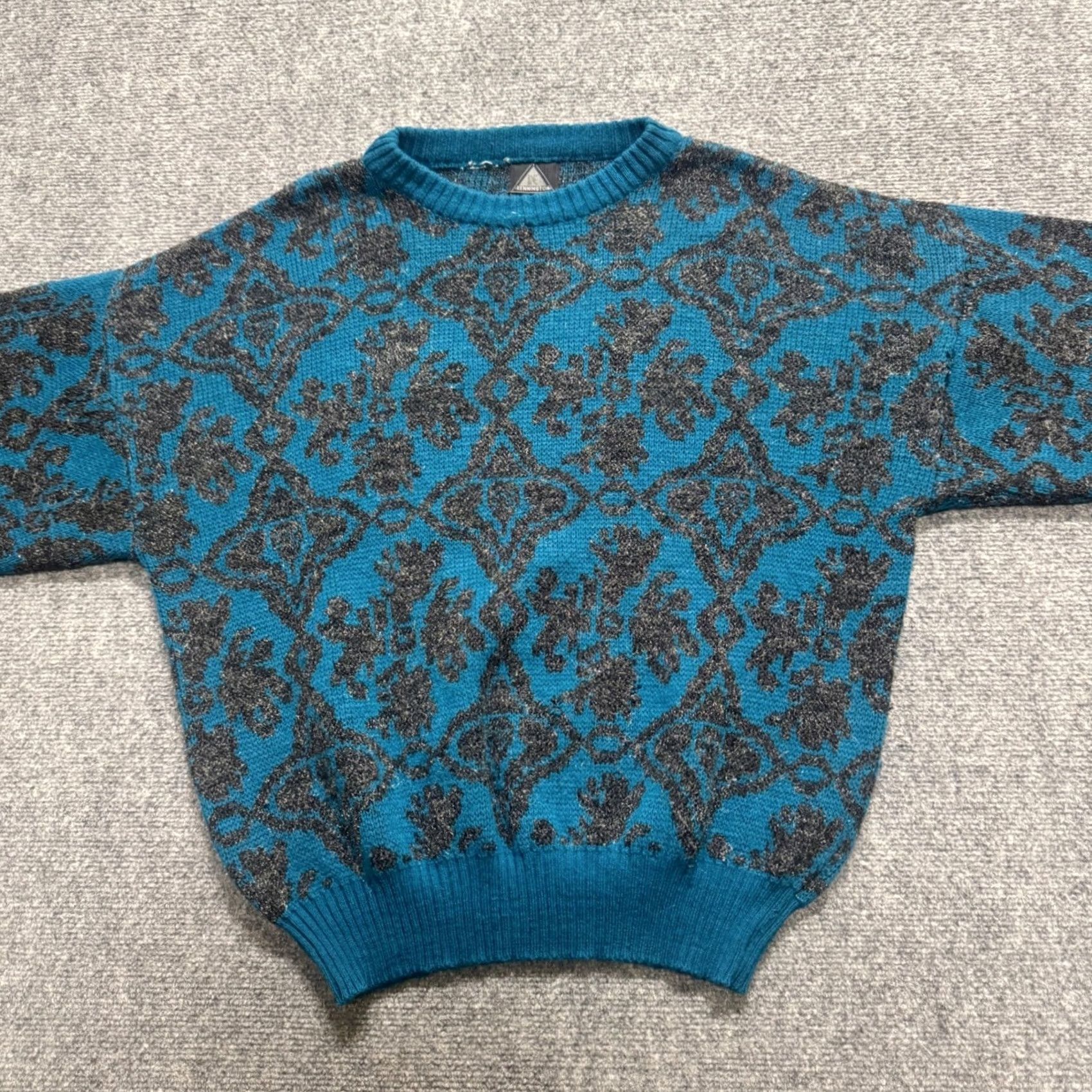 Vintage VINTAGE Knitted Sweater Mens M Blue Patterned Kennington Teal Gray 90s Size US M / EU 48-50 / 2 - 3 Thumbnail