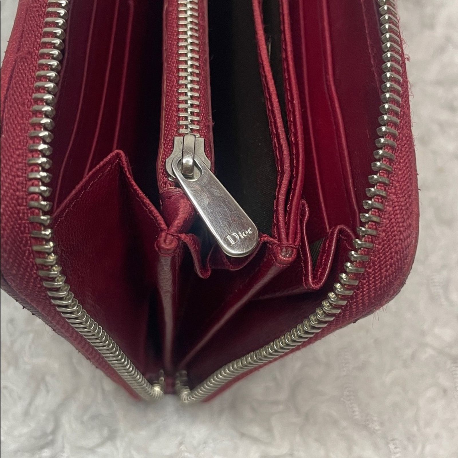 Dior Dior Lady Dior Voyageur Cannage Zip Wallet Red Size ONE SIZE - 10 Thumbnail
