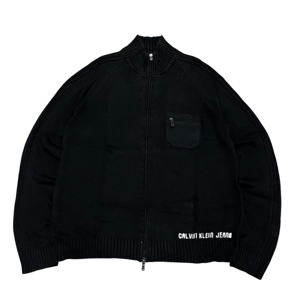 Calvin Klein Full Zip Cable Knit Black Sweater Lgb Style Ifsix Size US XL / EU 56 / 4 - 7 Thumbnail