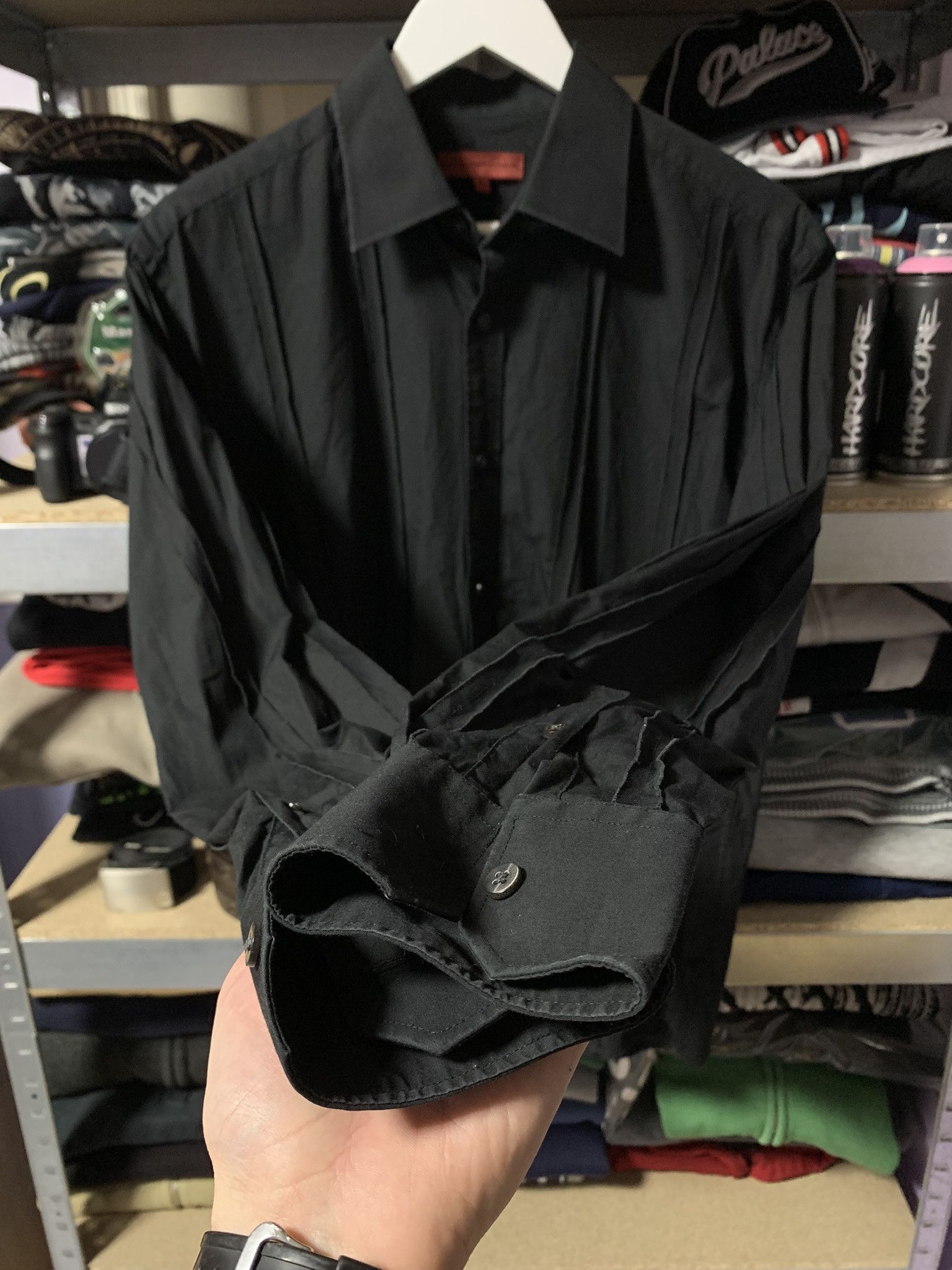 John Richmond John Richmond Mens Striped Patch Work Black Button Up Shirt Size US M / EU 48-50 / 2 - 2 Thumbnail