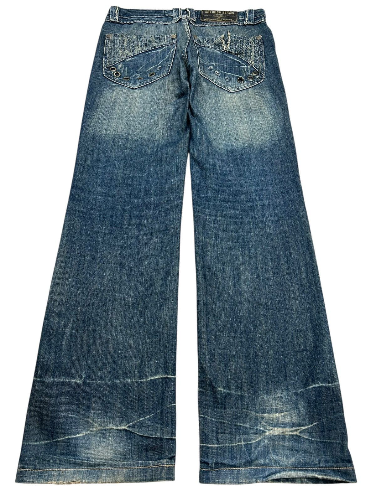 Le Grande Bleu (L.G.B.) Y2k Gui Show Jeans Straight Leg Embellishment Distressed Size US 34 / EU 50 - 2 Thumbnail
