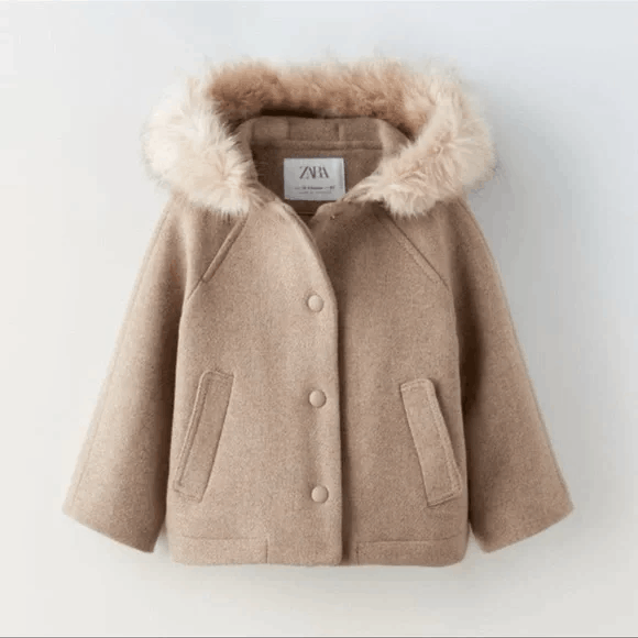 Zara Zara Baby Faux Fur Hooded Duffel Coat NWT Size US XXS / EU 40 - 1 Thumbnail