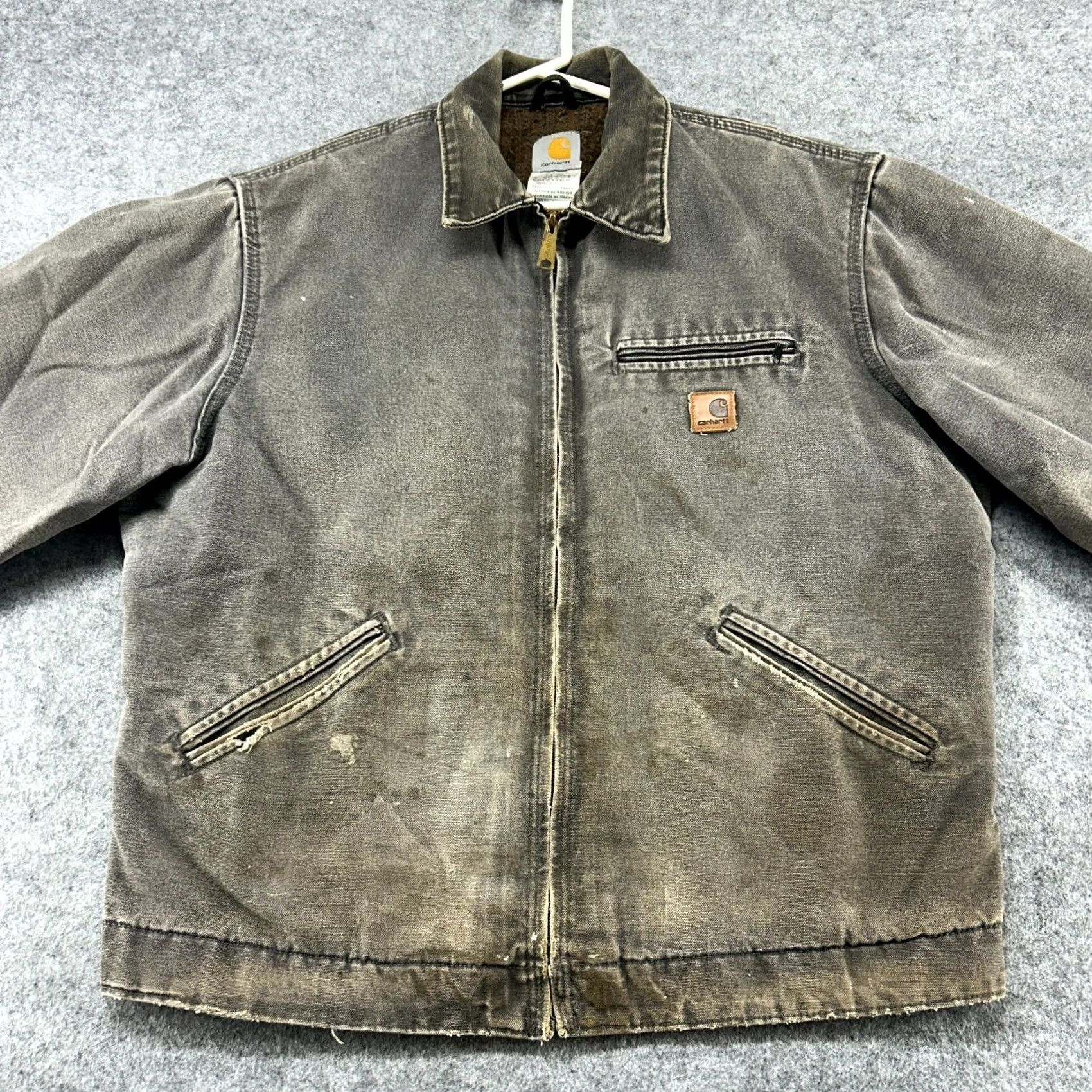 Carhartt VINTAGE Carhartt Jacket Men LT Gray Canvas Blanket Lined Detroit J97 GVL Bomber Coat 90s Distressed Tall Regular Boys/Girls Mens Womens? Size US L / EU 52-54 / 3 - 3 Thumbnail