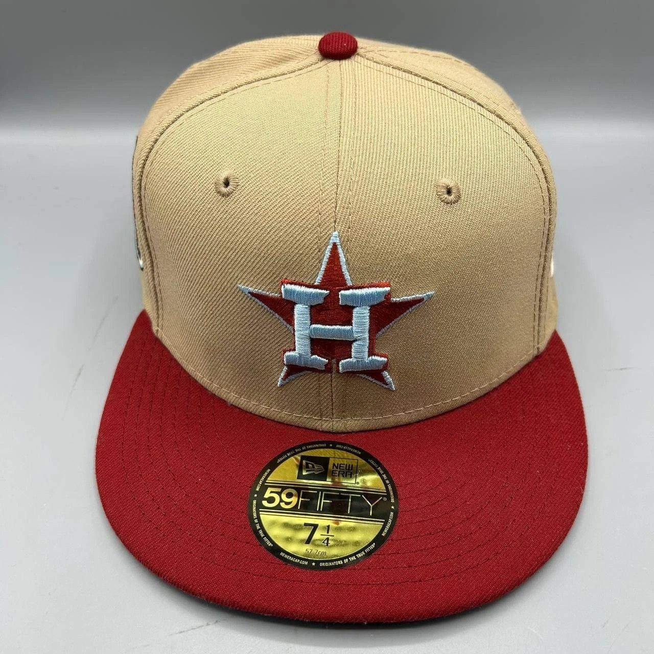 New Era Houston Astros Hat Men 7 1/4 Beige Red MLB Fitted Cap Size ONE SIZE - 1 Thumbnail