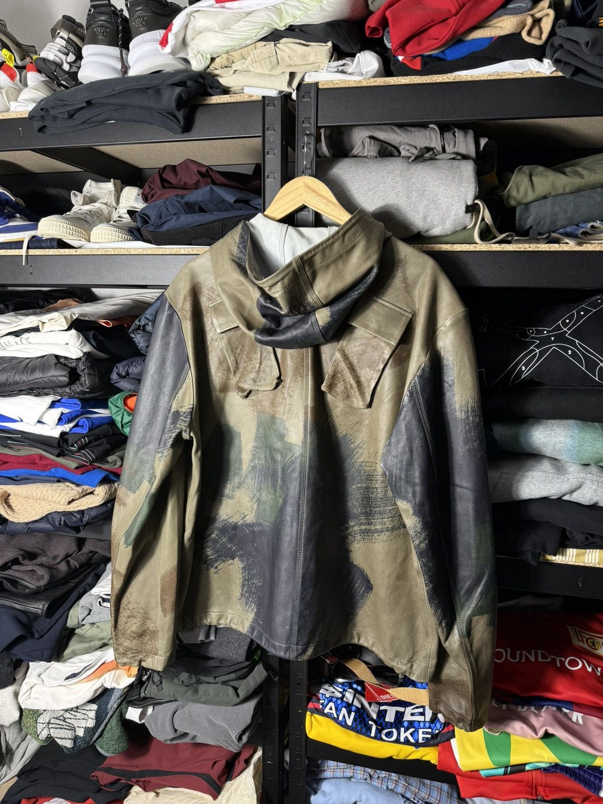 Diesel Diesel Leather Jacket Camo Print Hooded Sheepskin Full Zip Size US XXL / EU 58 / 5 - 15 Thumbnail