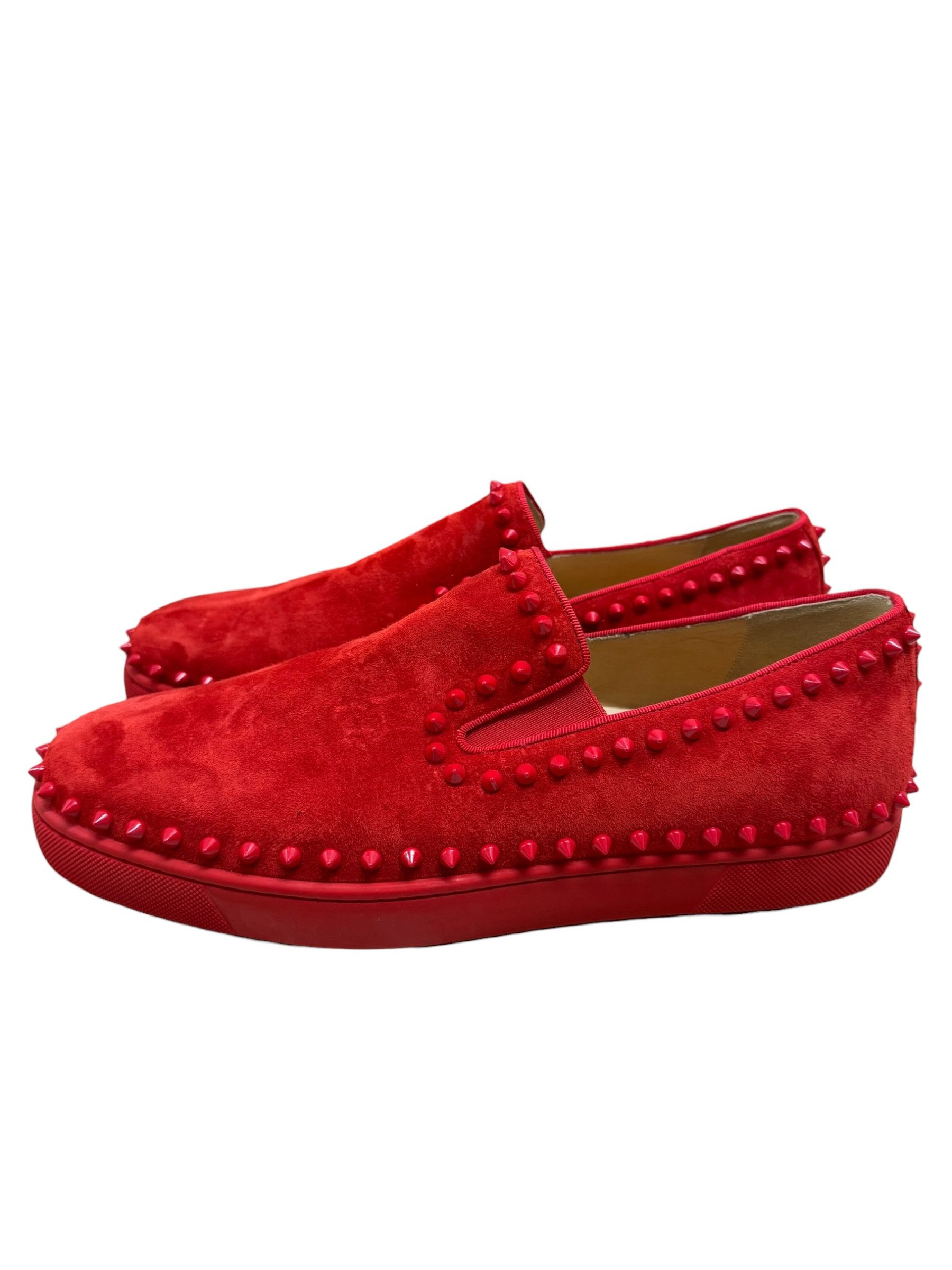 Christian Louboutin Christian Louboutin Red Velour Spike Bout Loafers Slip Ons Size US 12 / EU 45 - 3 Thumbnail