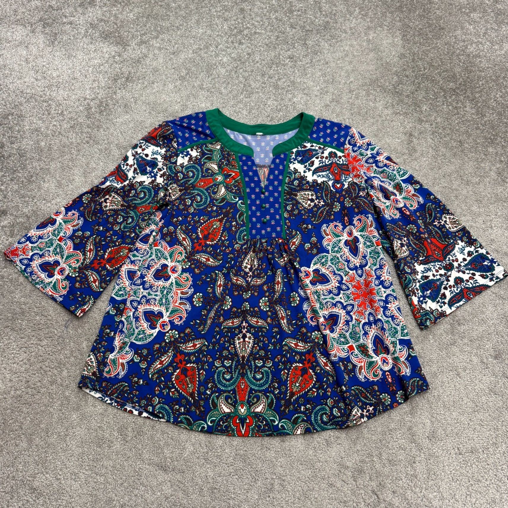 Bell Paisley Peasant Blouse Top Womens XL Blue Multi Bell Sleeve Bohemian Casual Size XL / US 12-14 / IT 48-50 - 2 Thumbnail