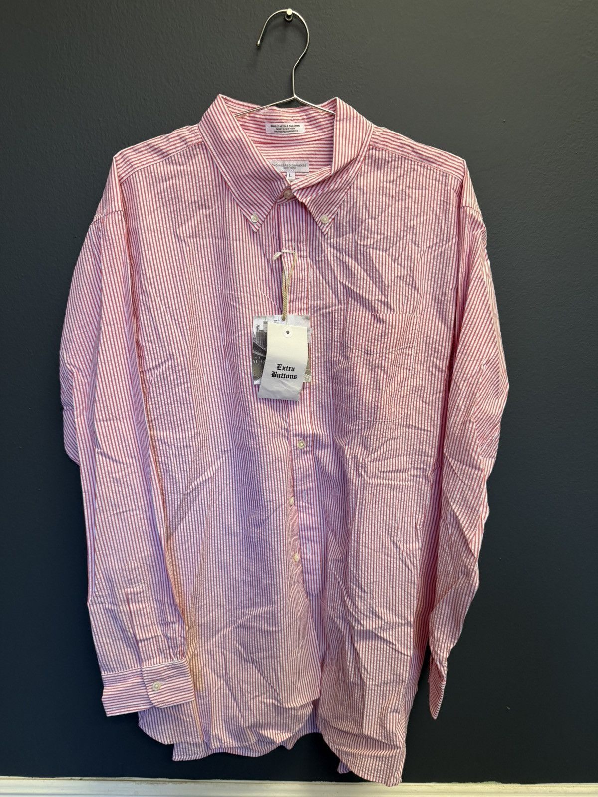Engineered Garments Pink stripe seersucker shirt Size US L / EU 52-54 / 3 - 1 Thumbnail