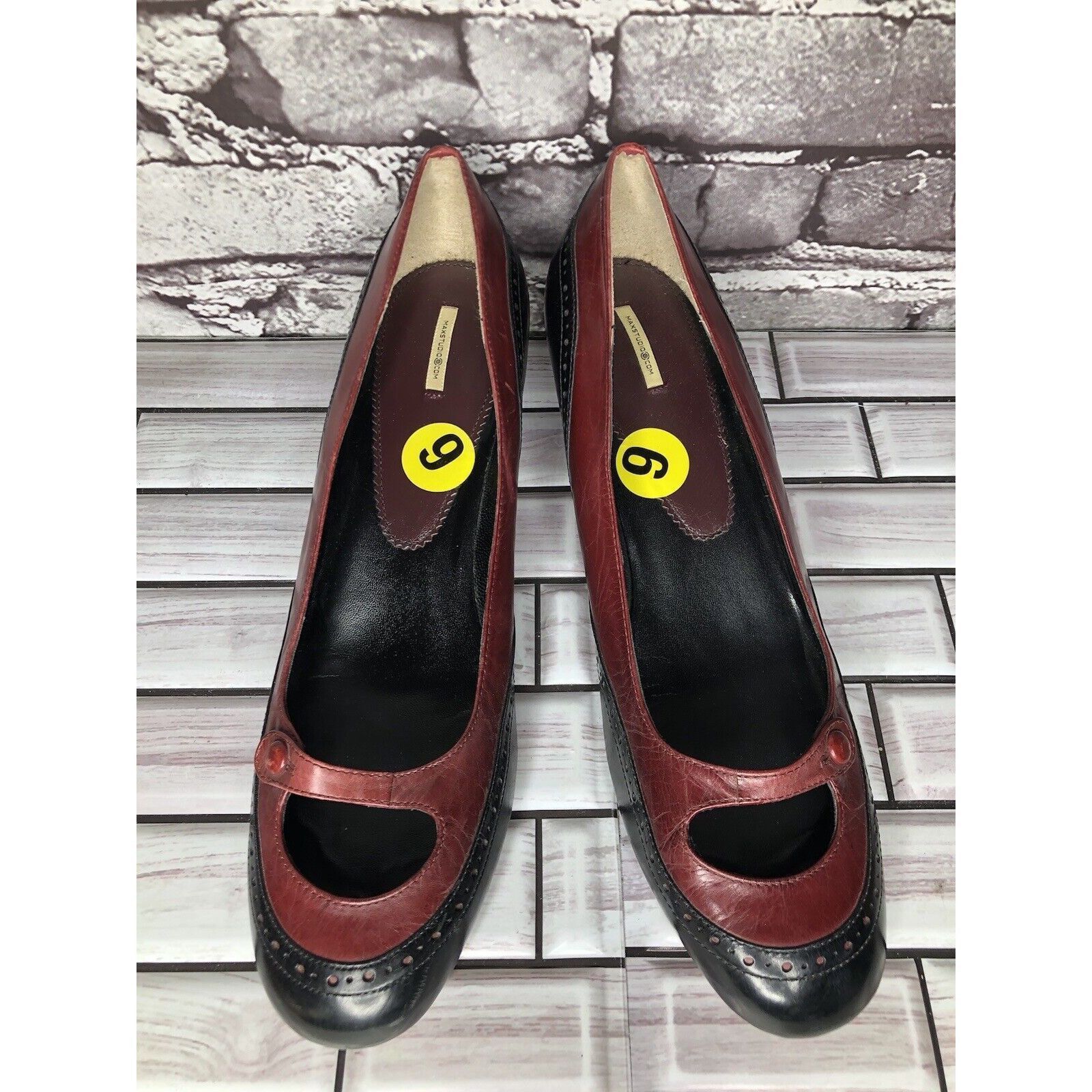 Other Max Studio Burgundy Red Leather MaryJane Strap High Heels Wo Size US 9 / IT 39 - 2 Thumbnail