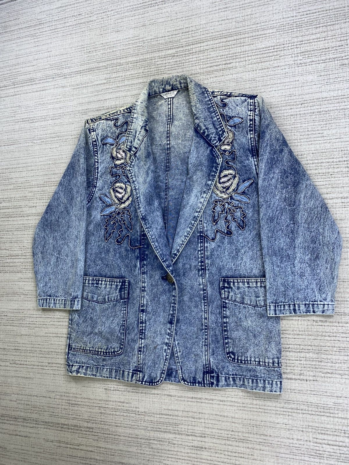 If Six Was Nine × Japanese Brand × Vintage Vintage Mireille Acid Wash Embroidery Blazer Jacket Size L / US 10 / IT 46 - 4 Thumbnail