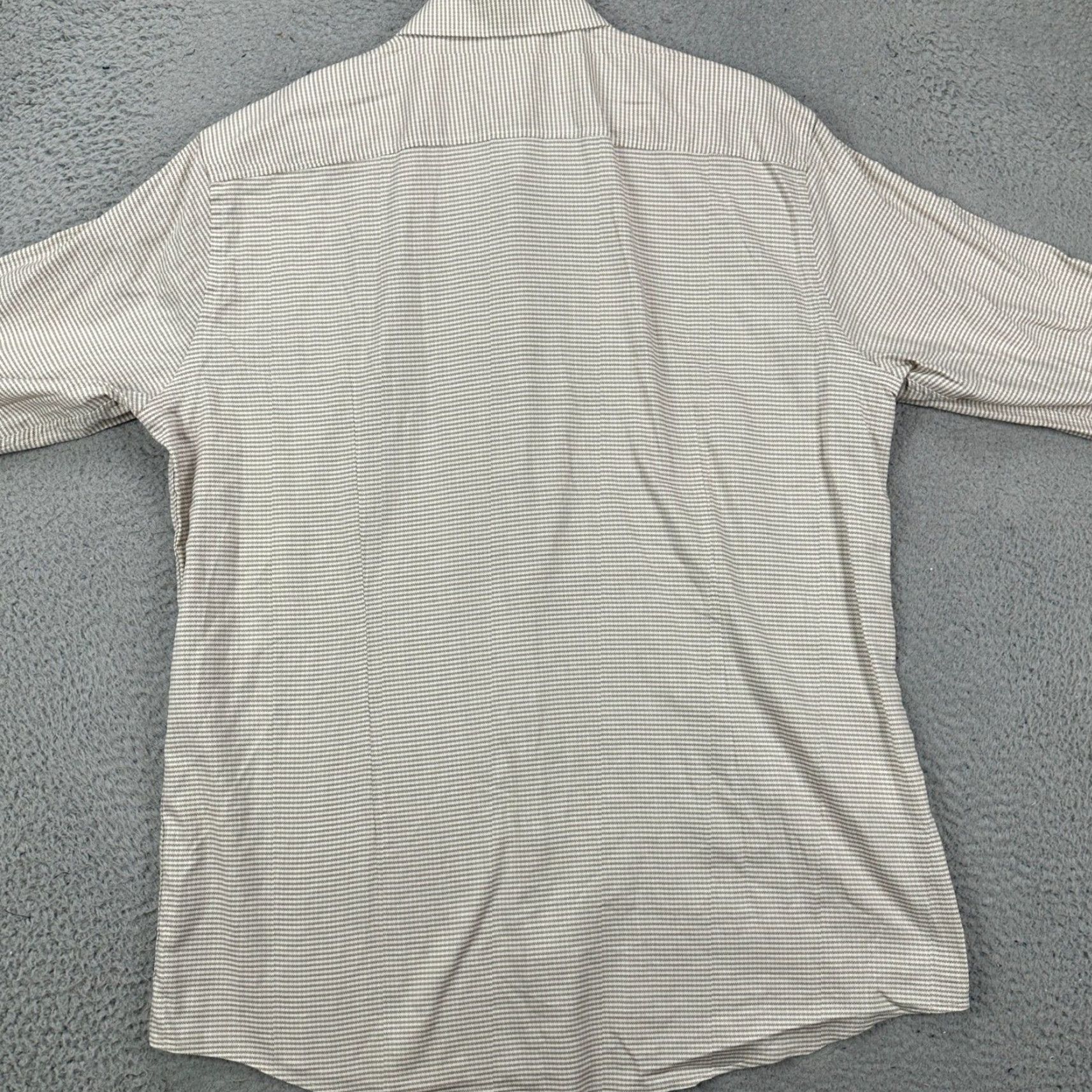 Hugo Boss Hugo Boss Mens Tan White Micro Stripe Long Sleeve Button Down Shirt M Size US M / EU 48-50 / 2 - 3 Thumbnail