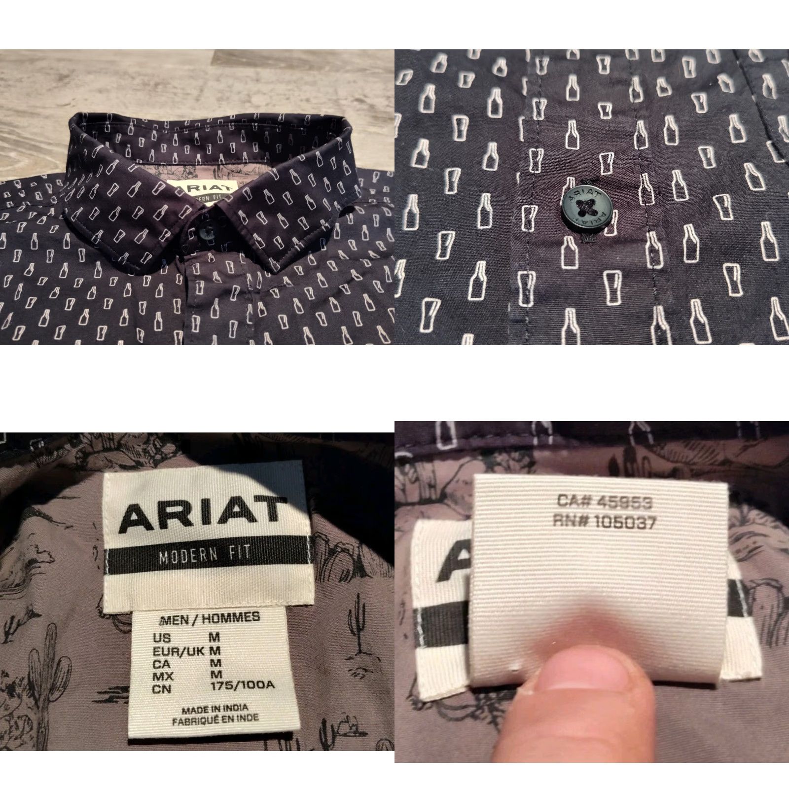 Ariat Ariat Men's Long Sleeve Shirt Casual / Party / Formal Beer Drinks All Over Print M Black Size US M / EU 48-50 / 2 - 8 Thumbnail
