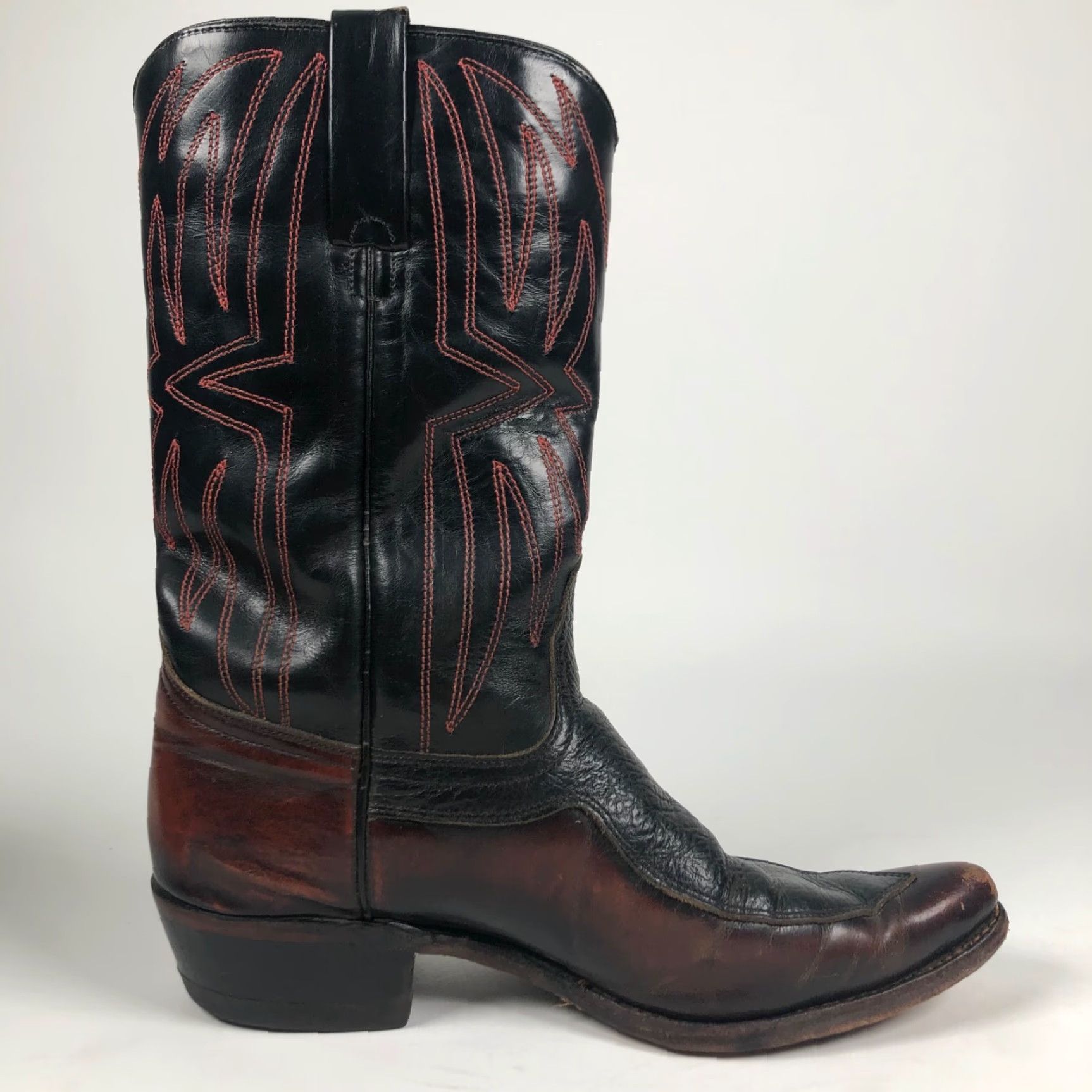Durango VINTAGE Durango Boots Western Cowboy Mens 10.5 D Black Leather Mid-Calf Pointed Toe Pull On | Embroidered Logo | Boots | Durango | USA Made Size US 11 / EU 44 - 6 Thumbnail