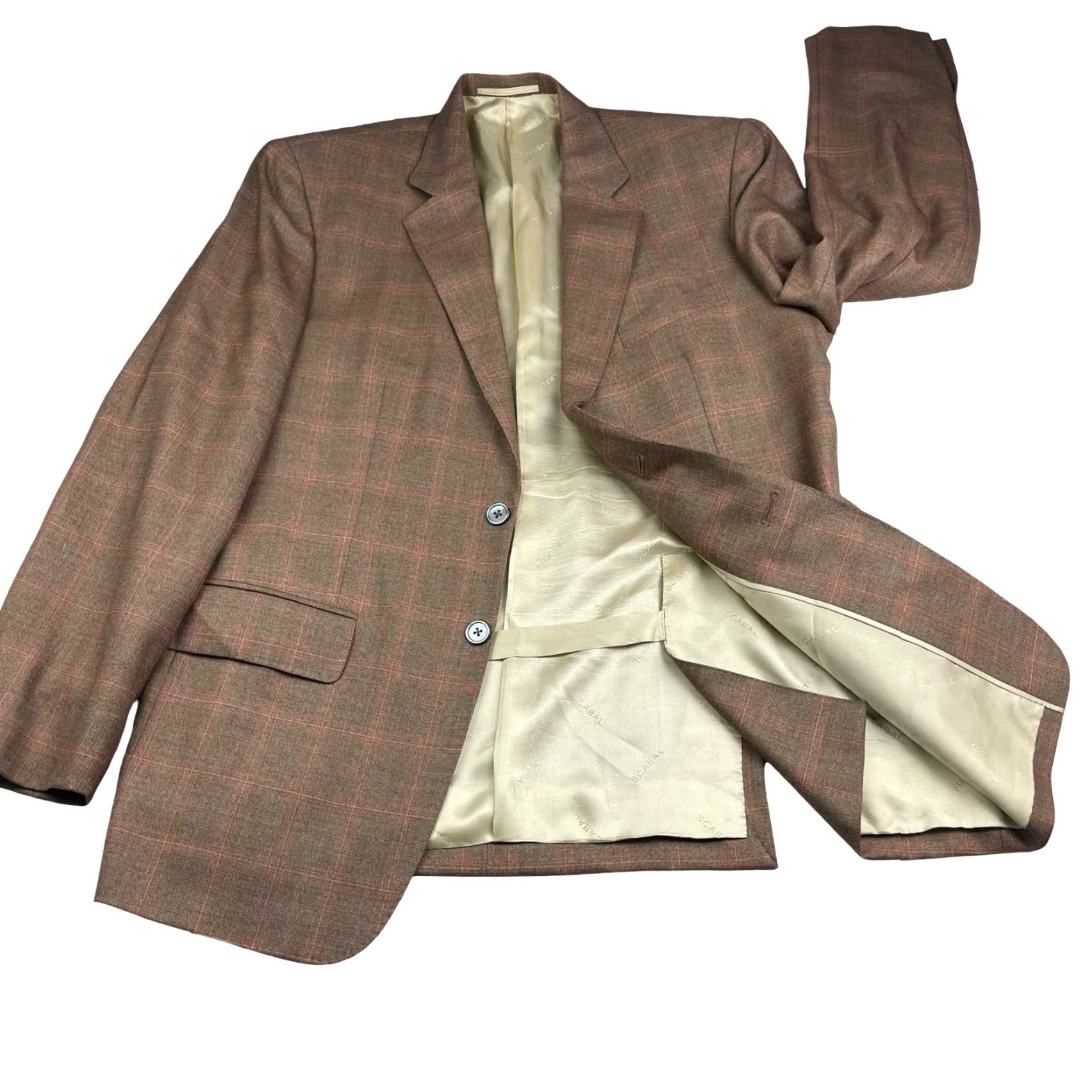 Vintage Scabal Blazer Shirt Mens 40R Brown Pink Plaid 100% Cashmere 2-Button Notch Lapel, Single-Breasted, Regular, Vintage No Size 40R - 3 Thumbnail