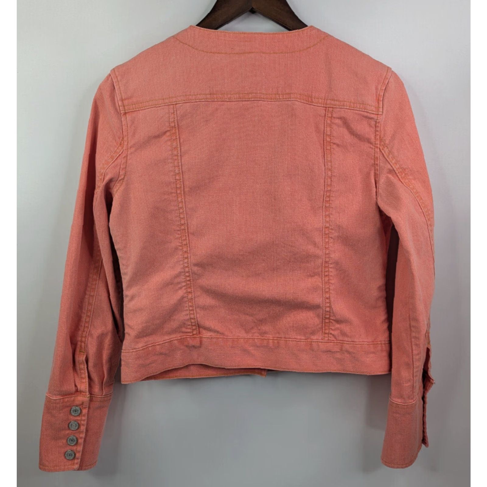 Gap VINTAGE Gap Peach Orange Denim Collarless Jacket Snap Cuffs Sz Small Stretch Rockabilly Size S / US 4 / IT 40 - 5 Thumbnail