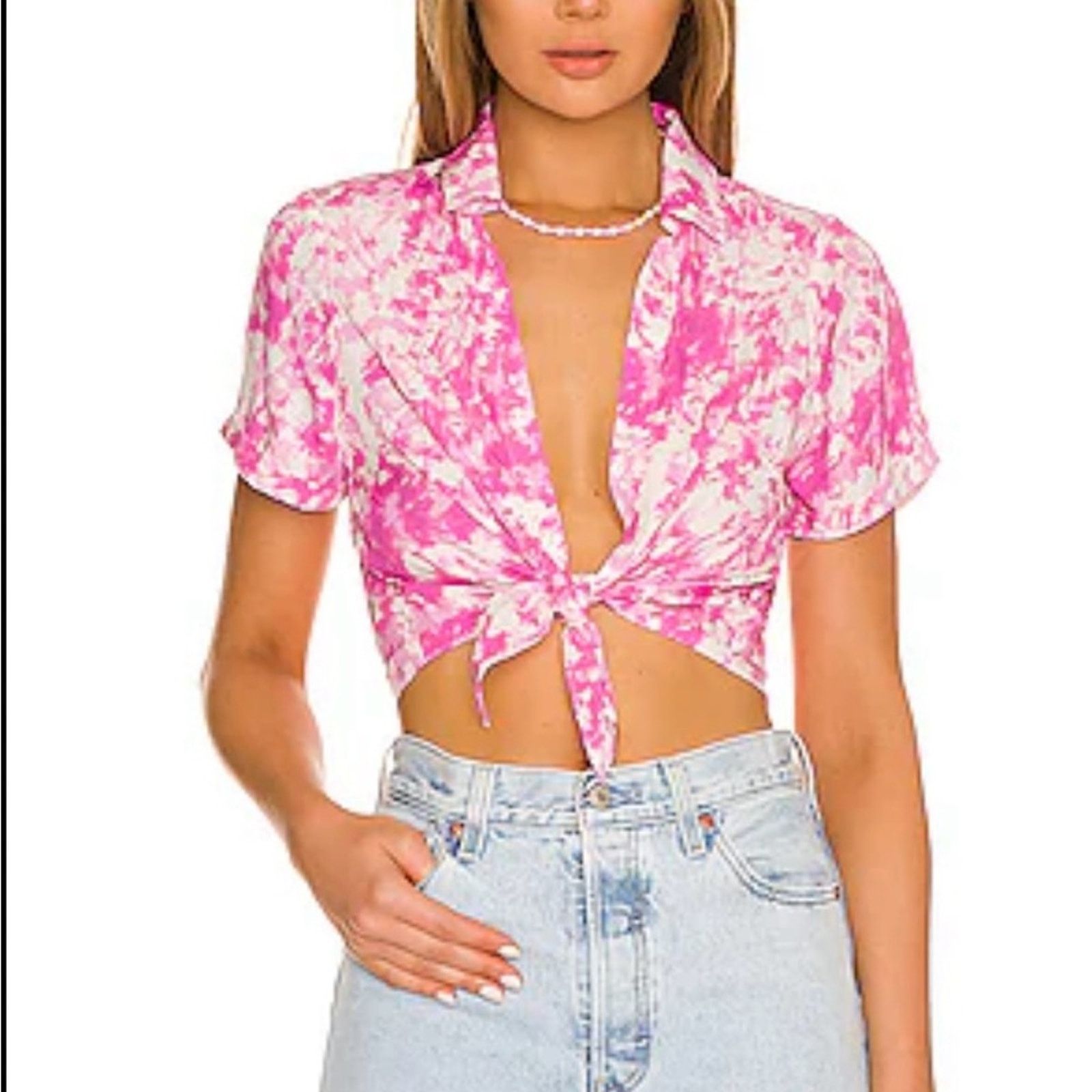 For Love & Lemons NWT For Love & Lemons $217 PinkWhite Sleeve Crop Top size M Size M / US 6-8 / IT 42-44 - 1 Thumbnail