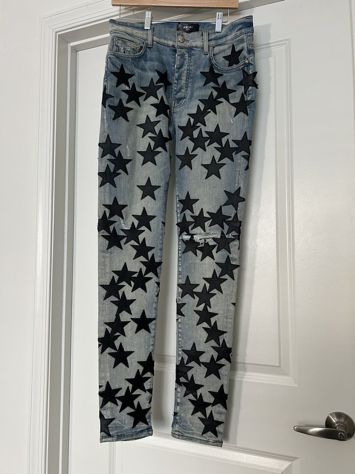 Amiri Amiri Chemist appliquéd distressed jeans clay indigo wash Size US 32 / EU 48 - 1 Thumbnail