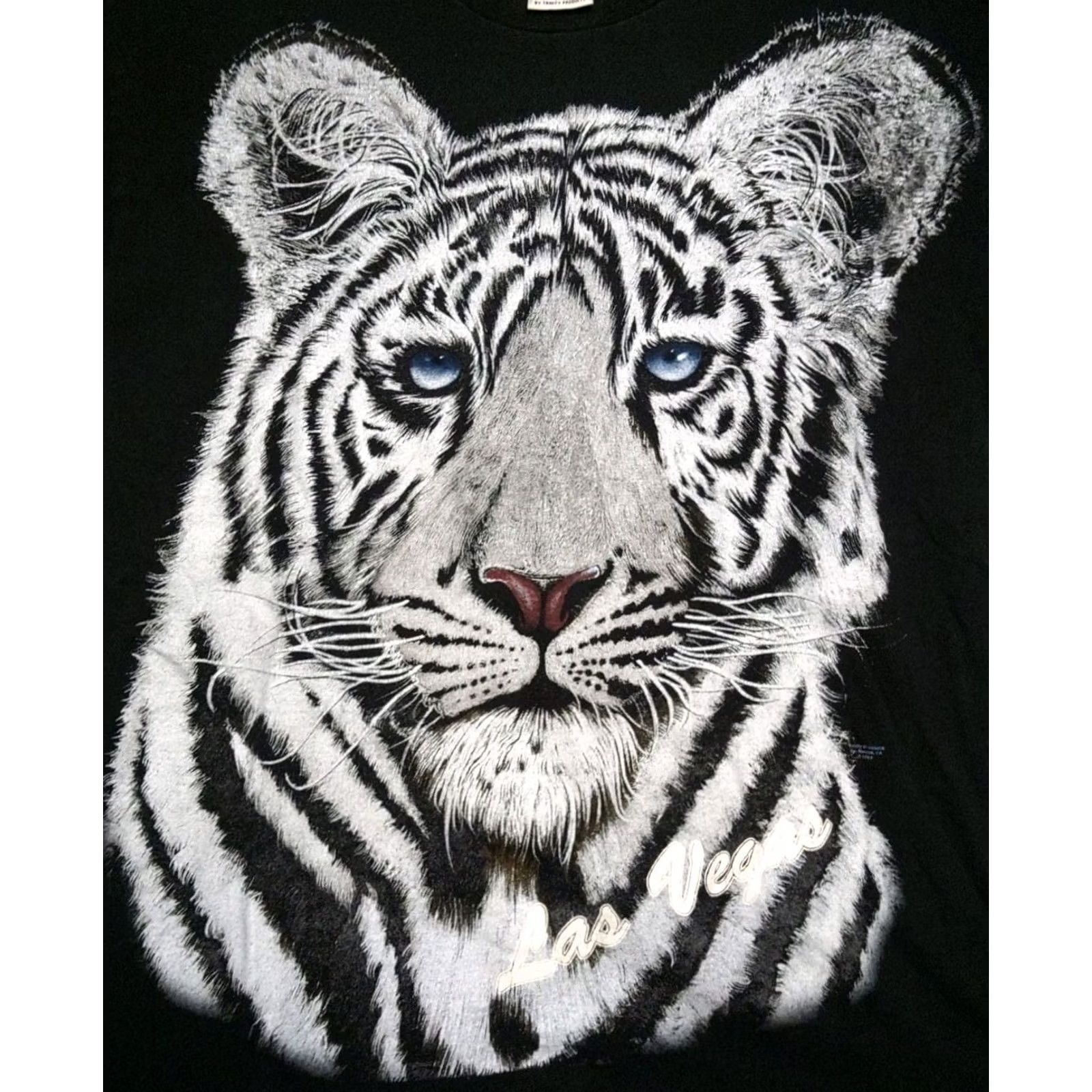 Vintage VINTAGE Trinity BLUE EYED WHITE TIGER Single Stitch T-SHIRT XL Mens Black 90s Graphic Print Tiger Logo Size US XL / EU 56 / 4 - 2 Thumbnail