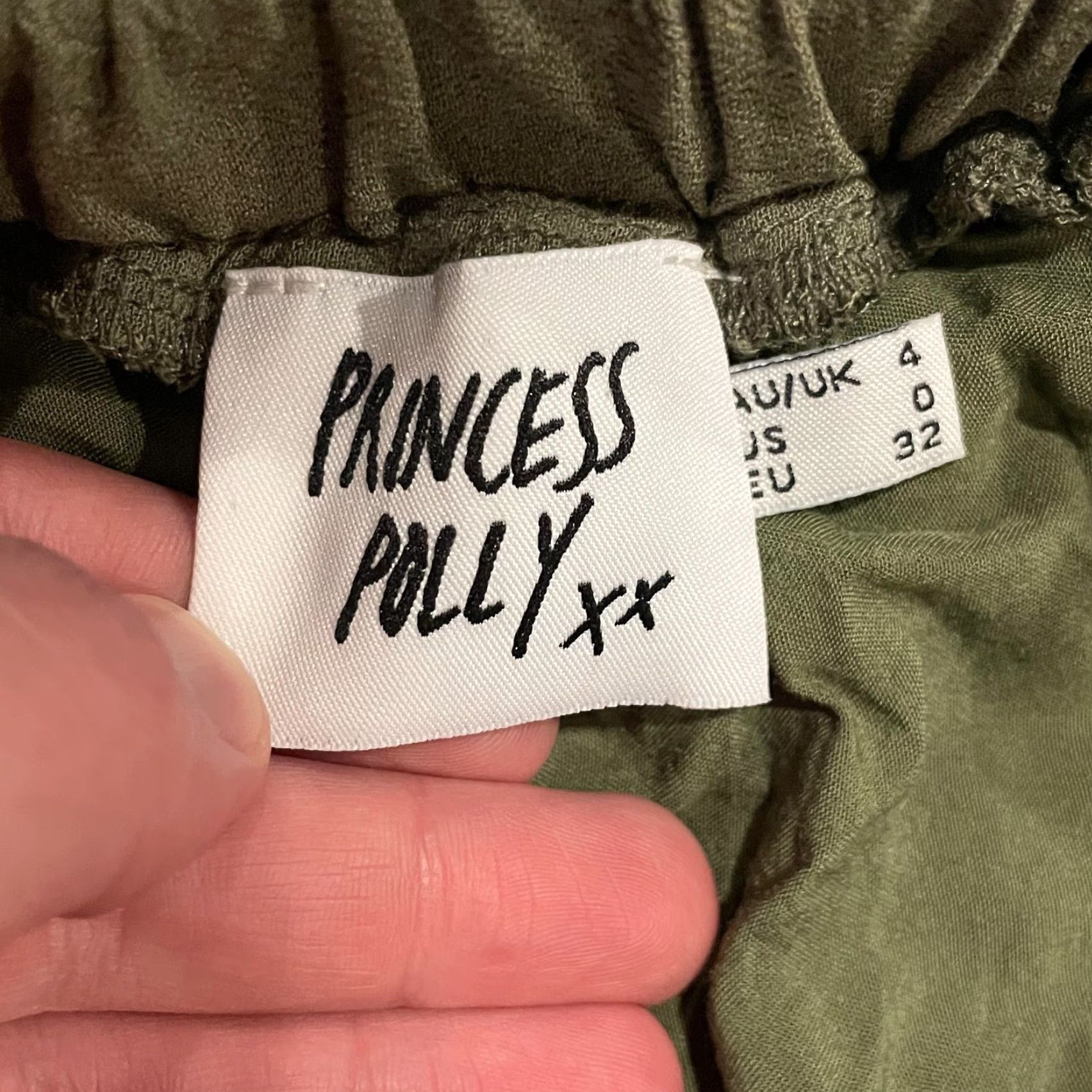 PRINCESS POLLY Princess Polly Tiered Ruffle Mini Skirt Womens 0 XS Olive Green Elastic Waist Size 25" / US 0 / IT 36 - 4 Thumbnail