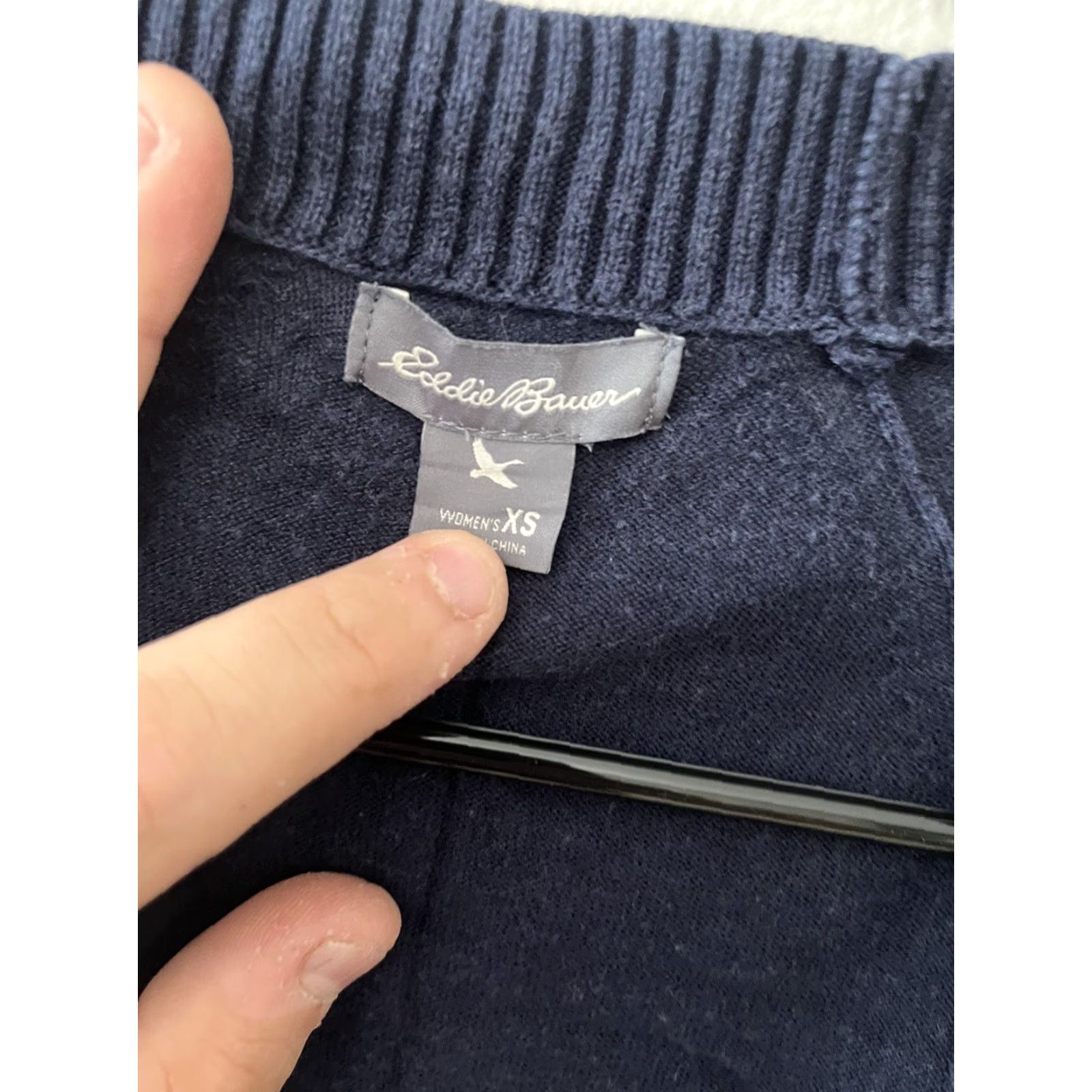 Eddie Bauer EDDIE BAUER Women's Cardigan Sweater XS Long Sleeve Open Knit Solid Navy Blue 100% Cotton Classic Modern Size XS / US 0-2 / IT 36-38 - 3 Thumbnail