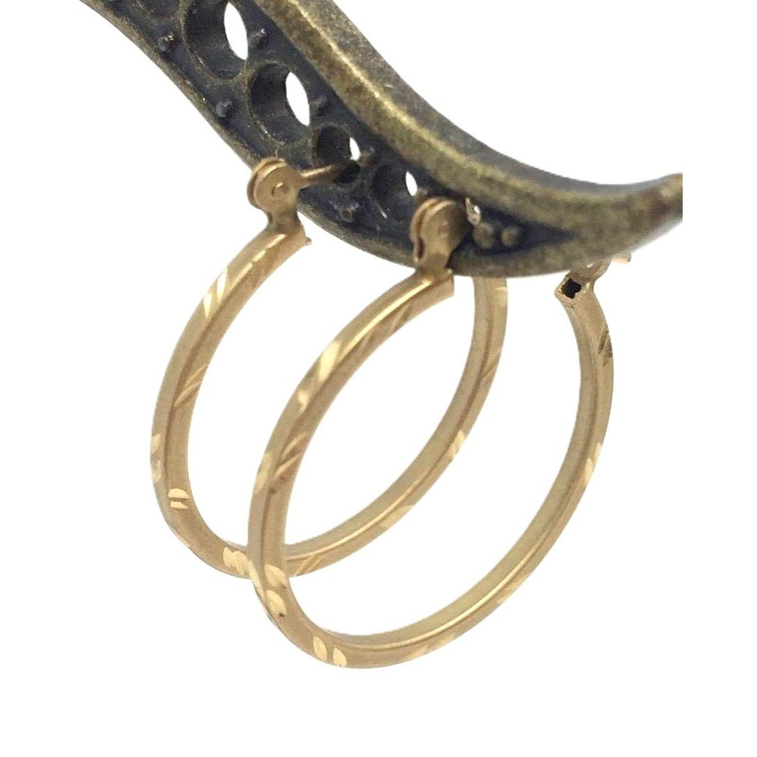 Vintage Vintage 14K Yellow Gold Diamond Cut Hollow Hoop Earrings Size ONE SIZE - 2 Thumbnail