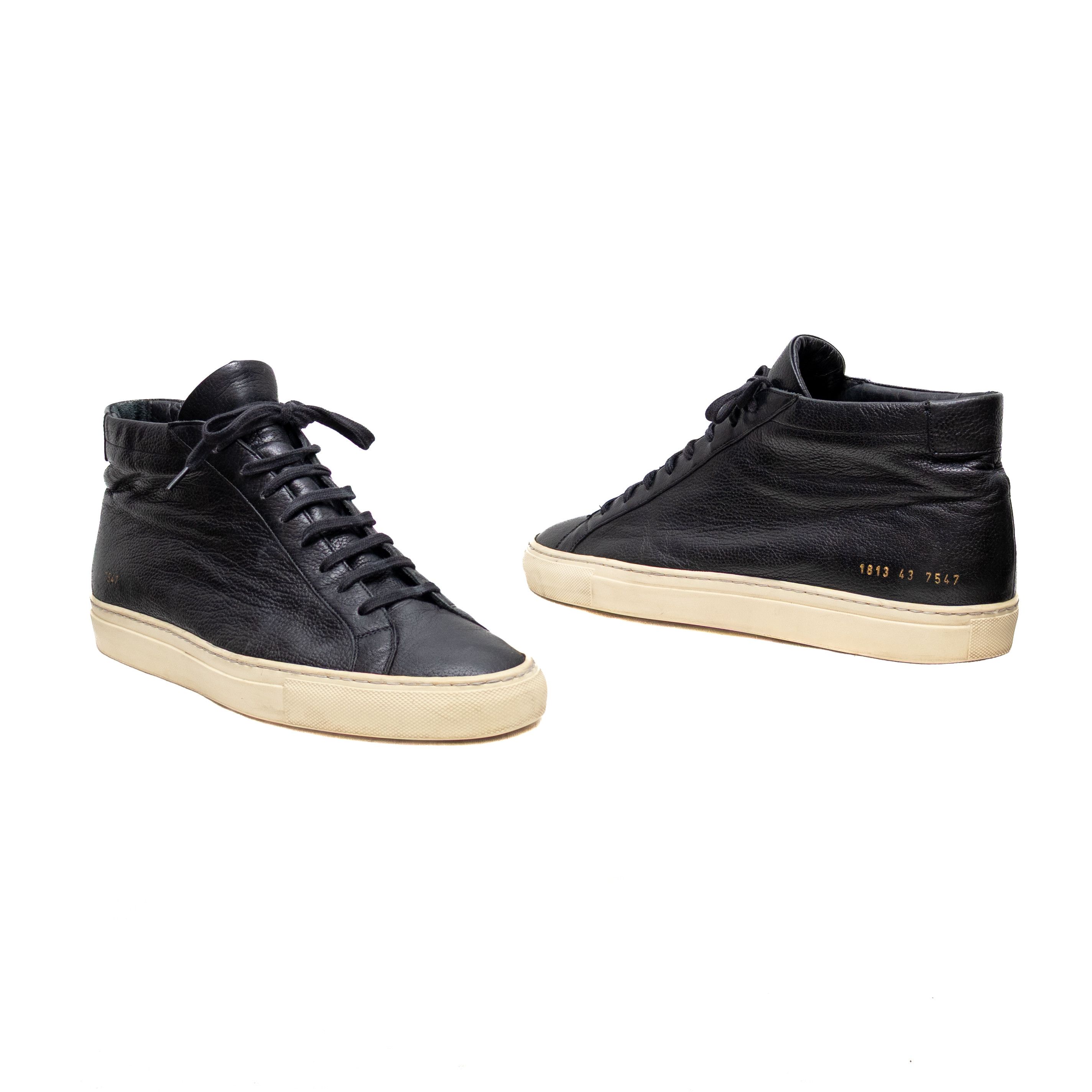 Common Projects Common Projects Black Leather Achilles Mid Top Sneakers 43 Size US 10 / EU 43 - 6 Thumbnail