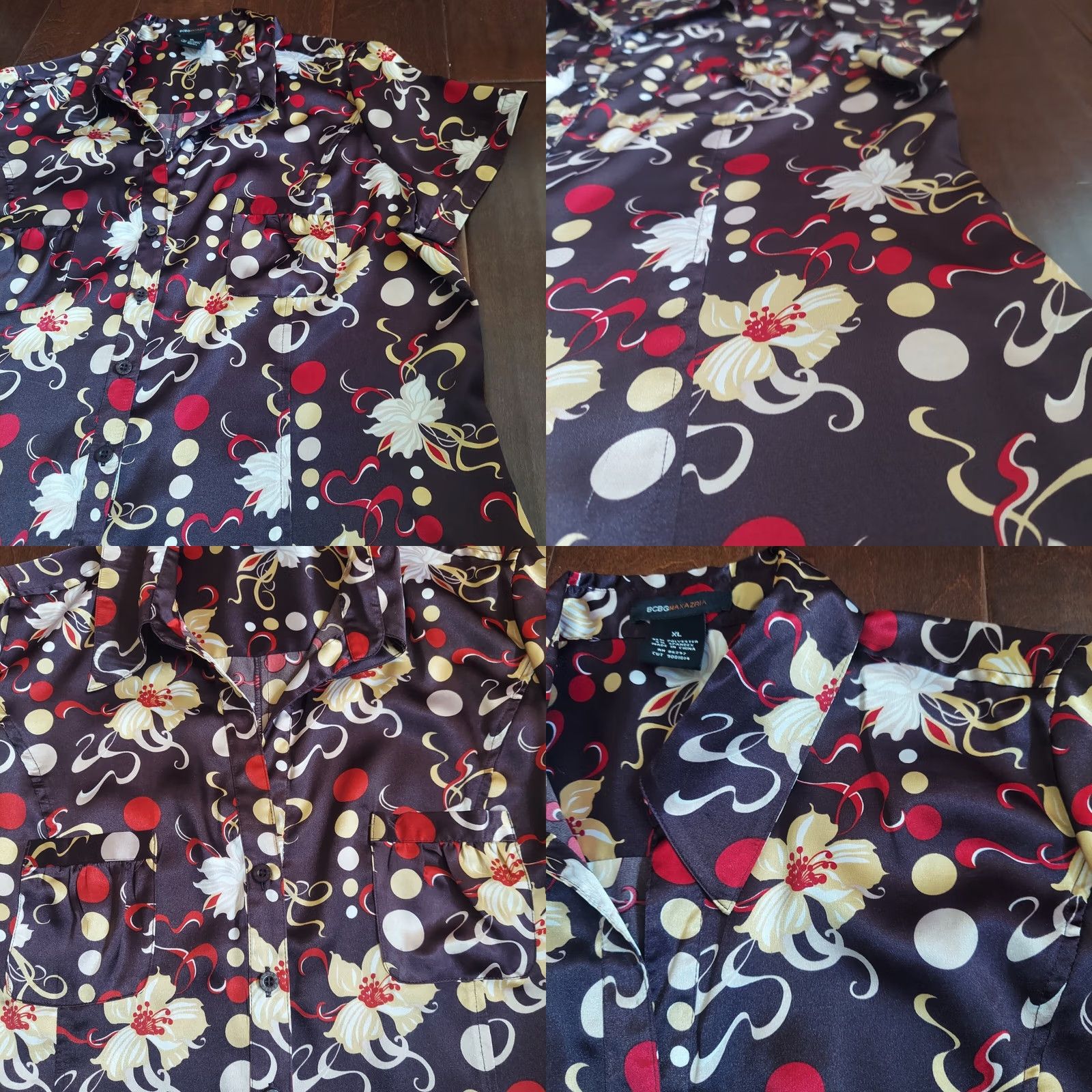 Bcbgmaxazria BCBGMAXAZRIA Women Blouse Button-Down Short Sleeve Floral V-Neck Waist XS? XL Size XL / US 12-14 / IT 48-50 - 10 Thumbnail
