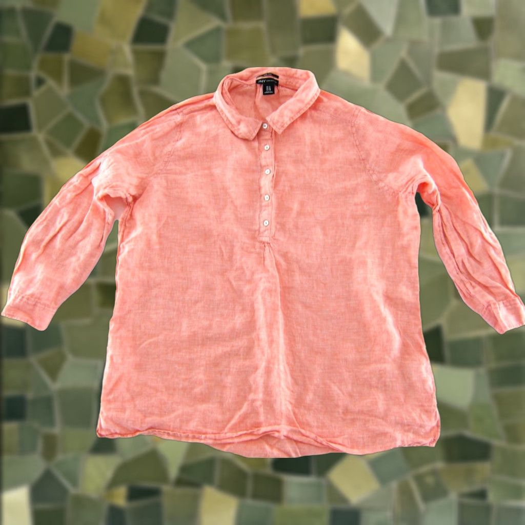 Jones New York Jones New York Blouse 1X Pink Linen 3/4 Sleeve Collared Tunic Shirt Womens Size XL / US 12-14 / IT 48-50 - 1 Thumbnail