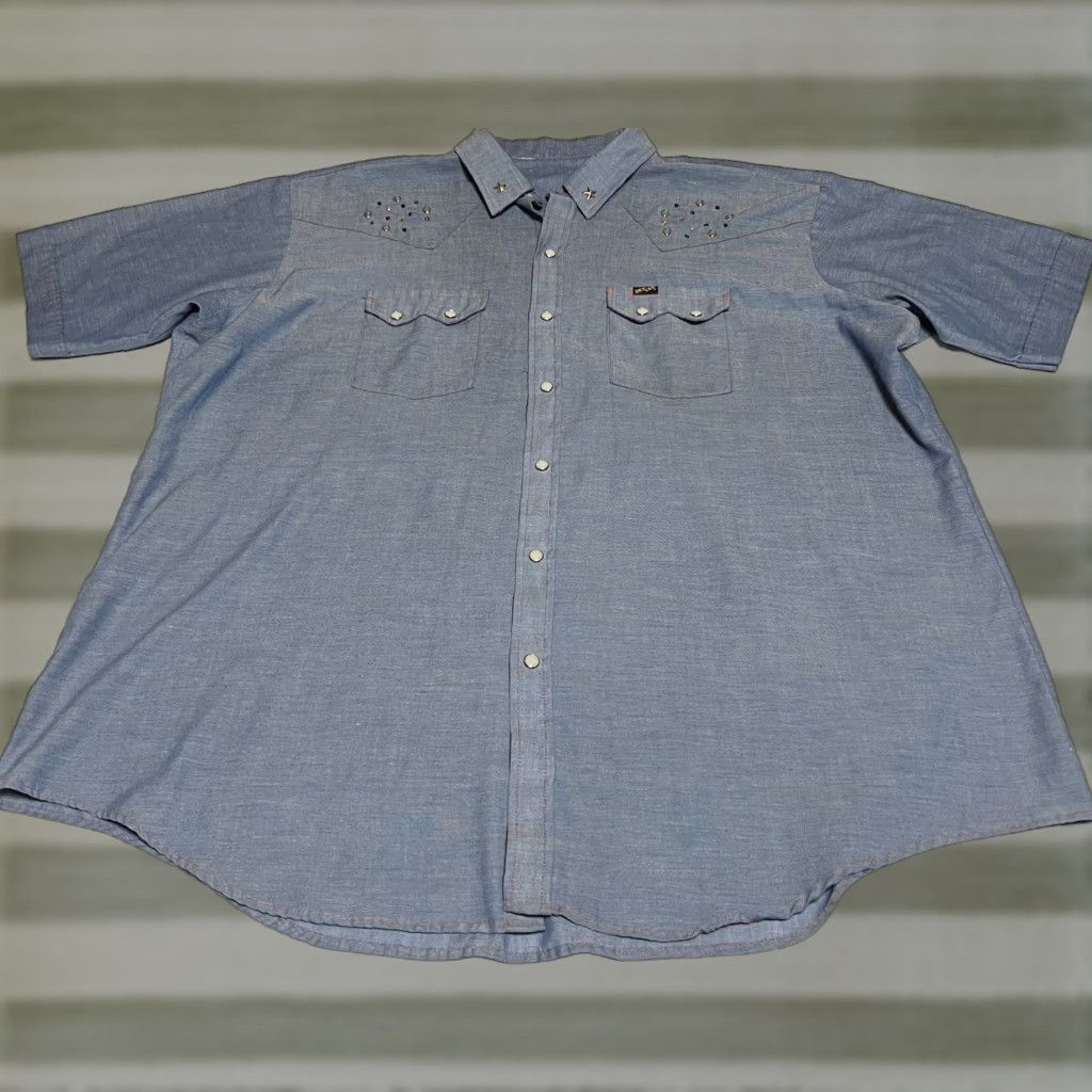 J Brand VINTAGE DEE CEE Western Shirt Cowboy Pearl Snap Blue Chambray 3XL Mens Size US XXL / EU 58 / 5 - 1 Thumbnail