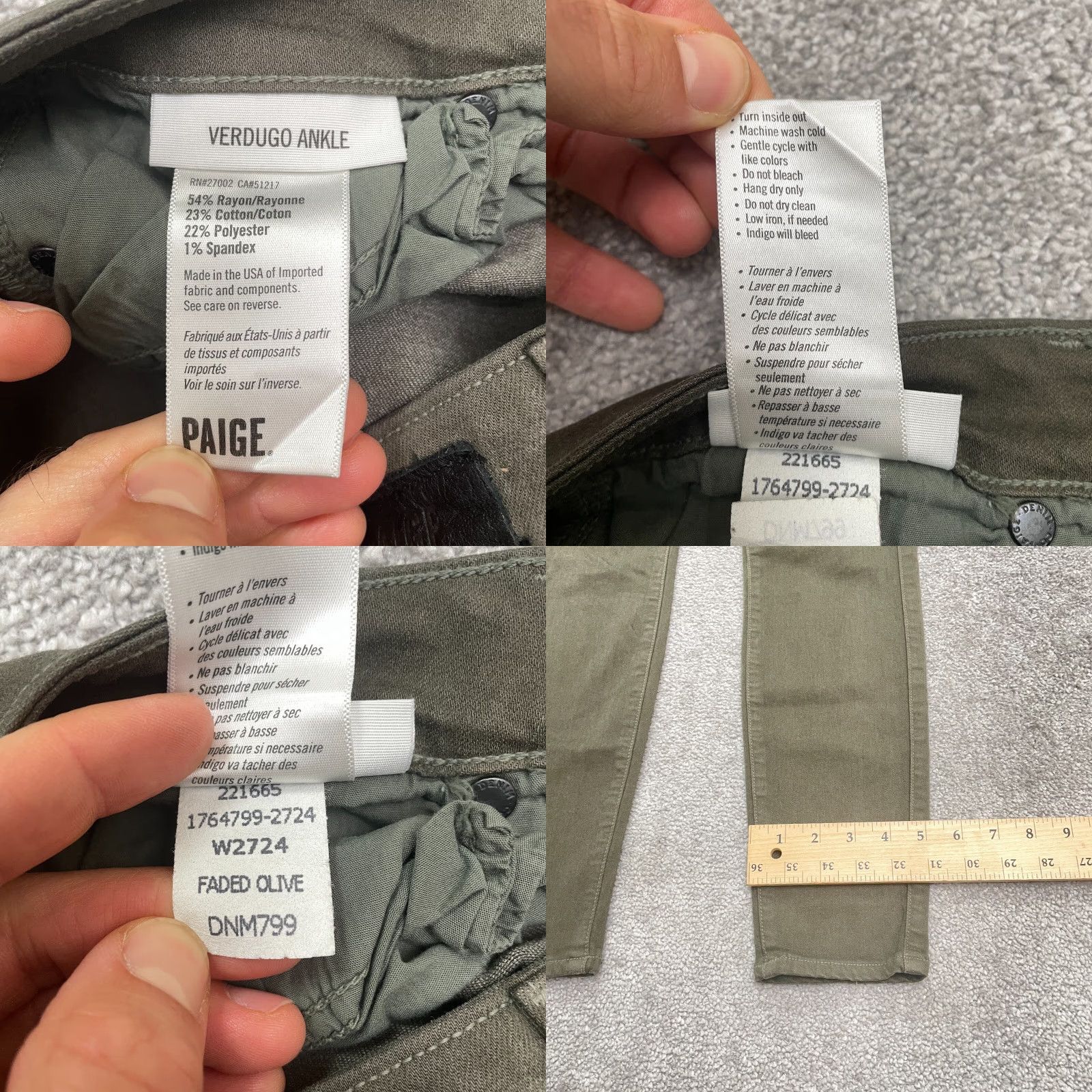 Paige Paige Verdugo Jeans Women 28 Olive Green Mid Rise Stretch Ankle 29x28 Size 28" / US 6 / IT 42 - 8 Thumbnail