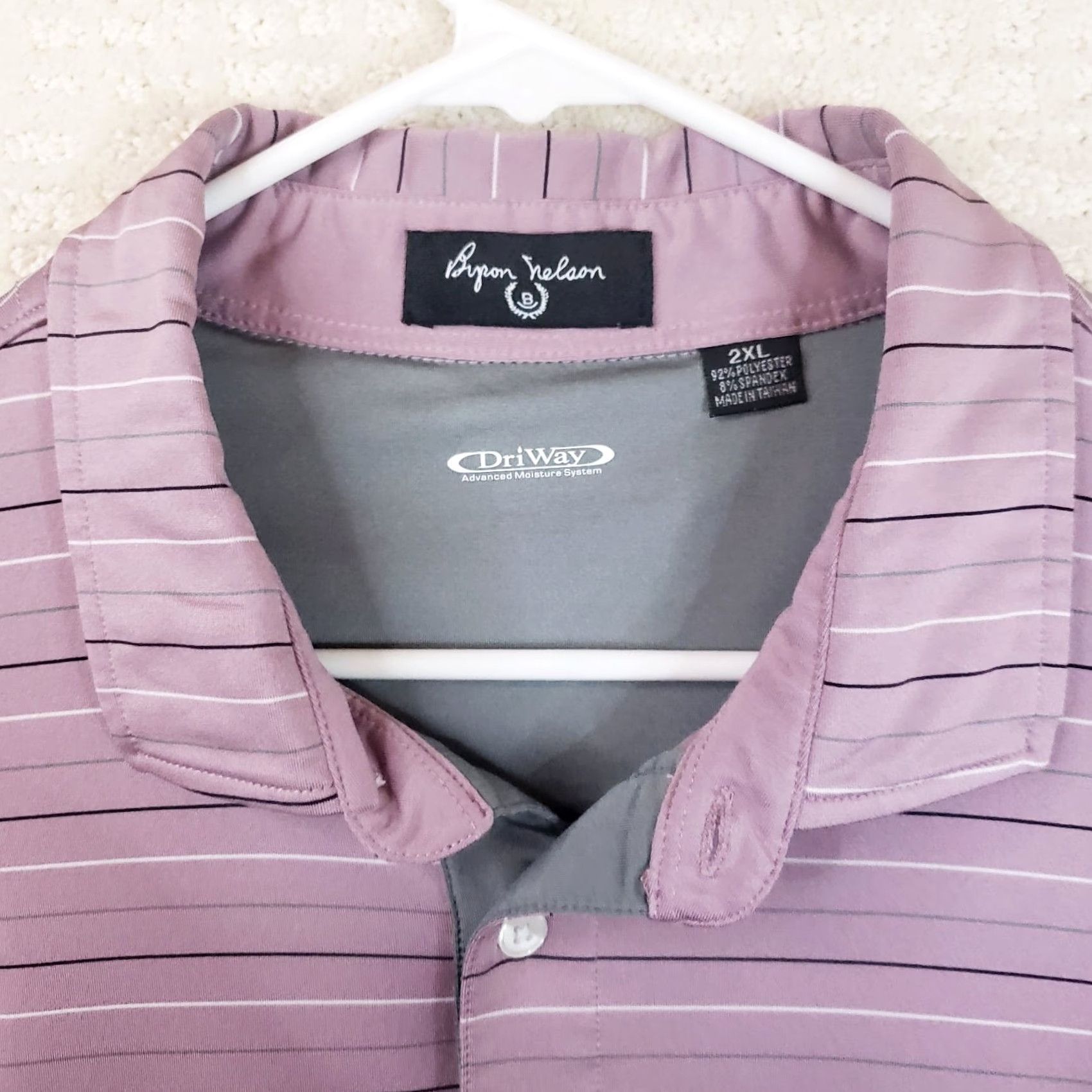Vintage Byron Nelson Dri Way Men's Polo 2XL Lavender Striped Fripp Island Logo Golf Shirt Size US XXL / EU 58 / 5 - 4 Thumbnail