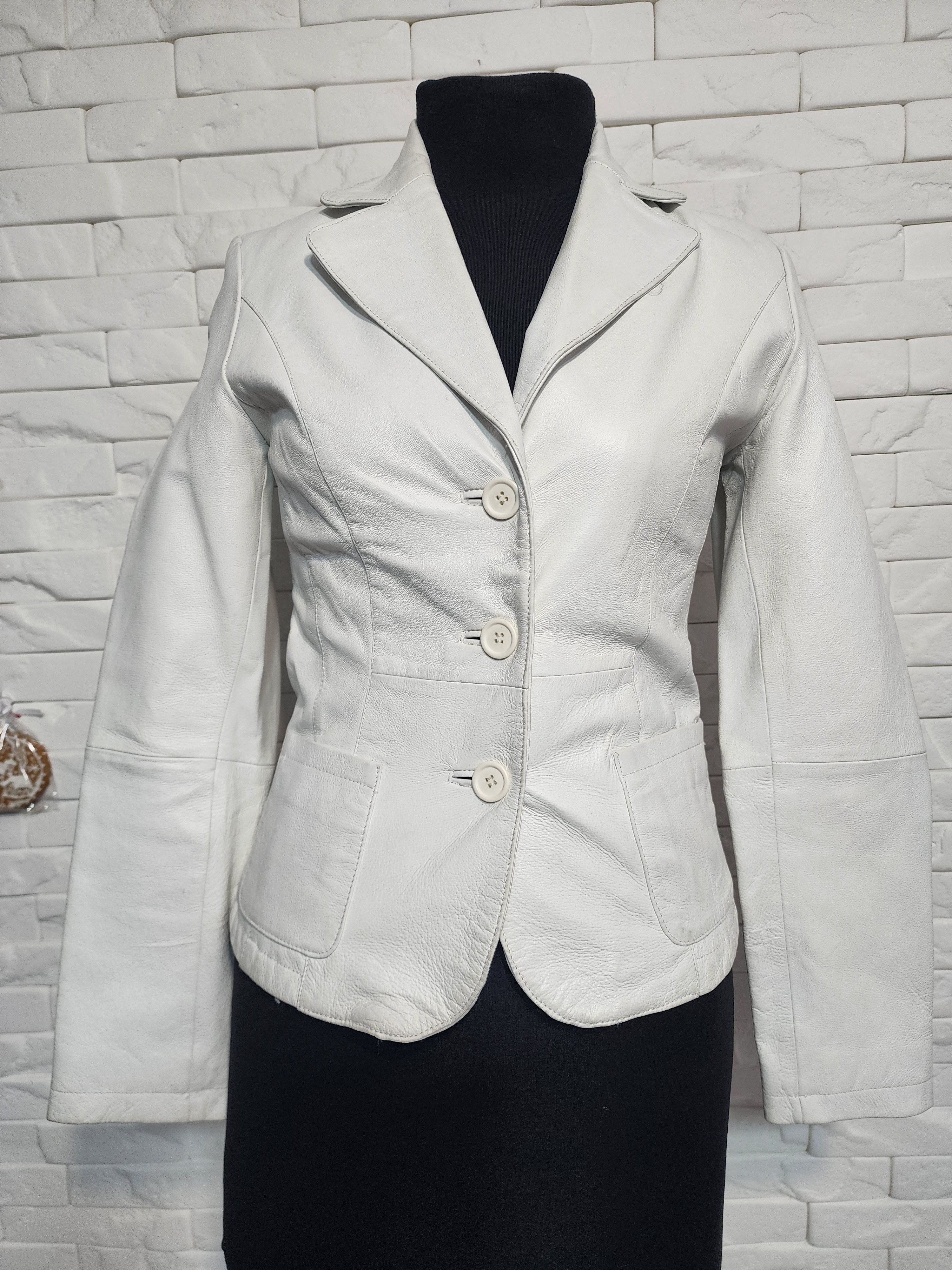 Other White Genuine Leather Jacket: Women's Button-Up Coat Size S / US 4 / IT 40 - 1 Thumbnail