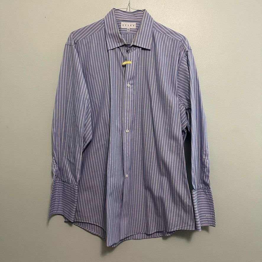 Sulka Sulka blue striped button down size 17.5 Size US XL / EU 56 / 4 - 2 Thumbnail